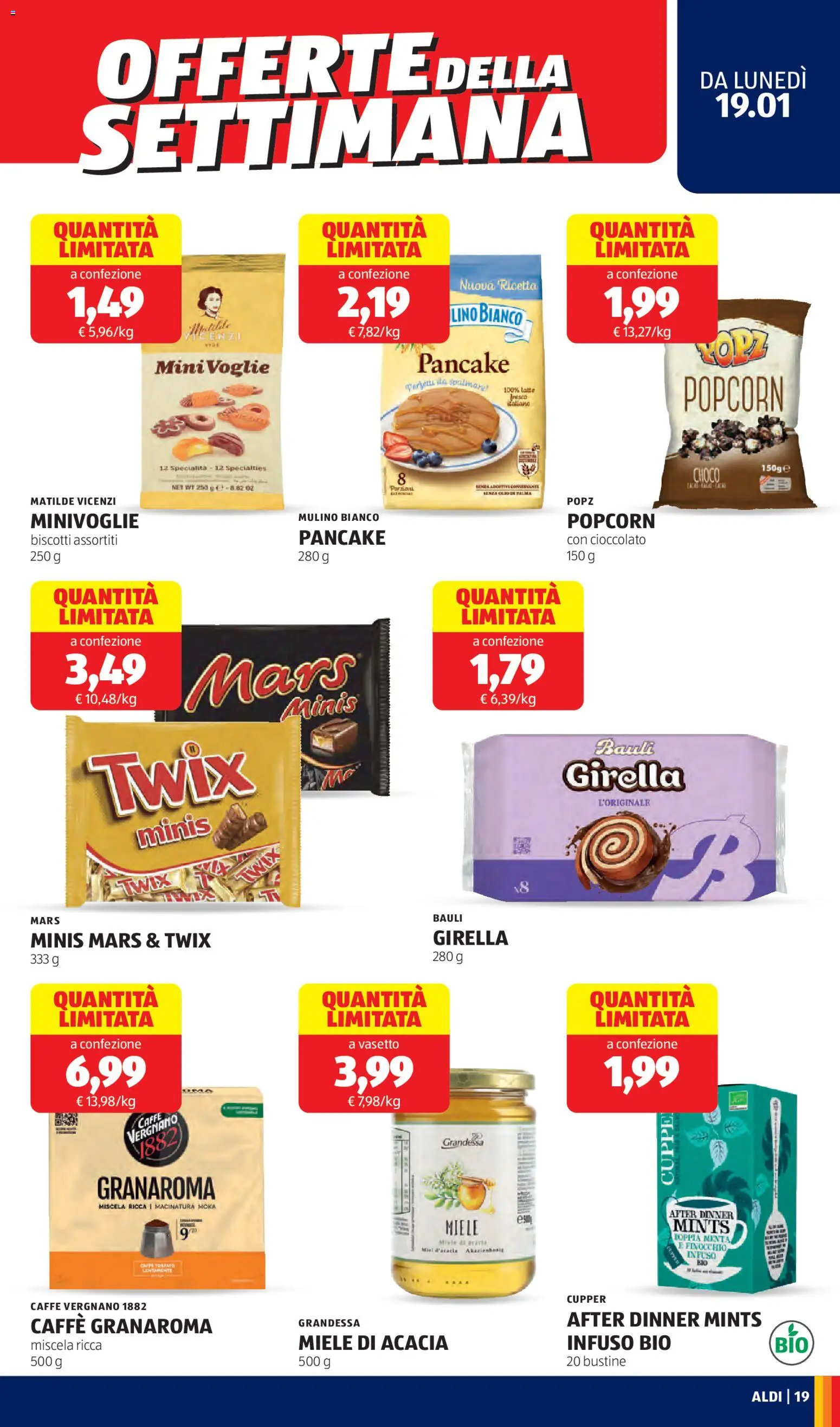 Volantino Aldi del 19.01.2026 | Pagina: 19 | Prodotti: Caffè, Cioccolato, Latte, Menta