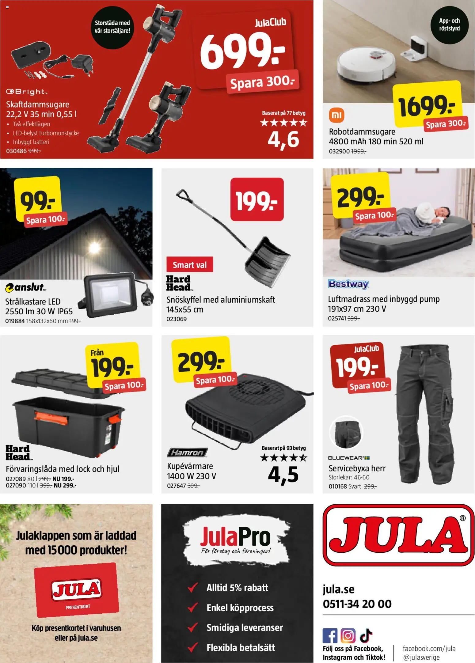 Jula reklamblad aktuell från 13.11.2025 | Sida: 15 | Produkter: Pump, Batteri, Skaftdammsugare, Robotdammsugare