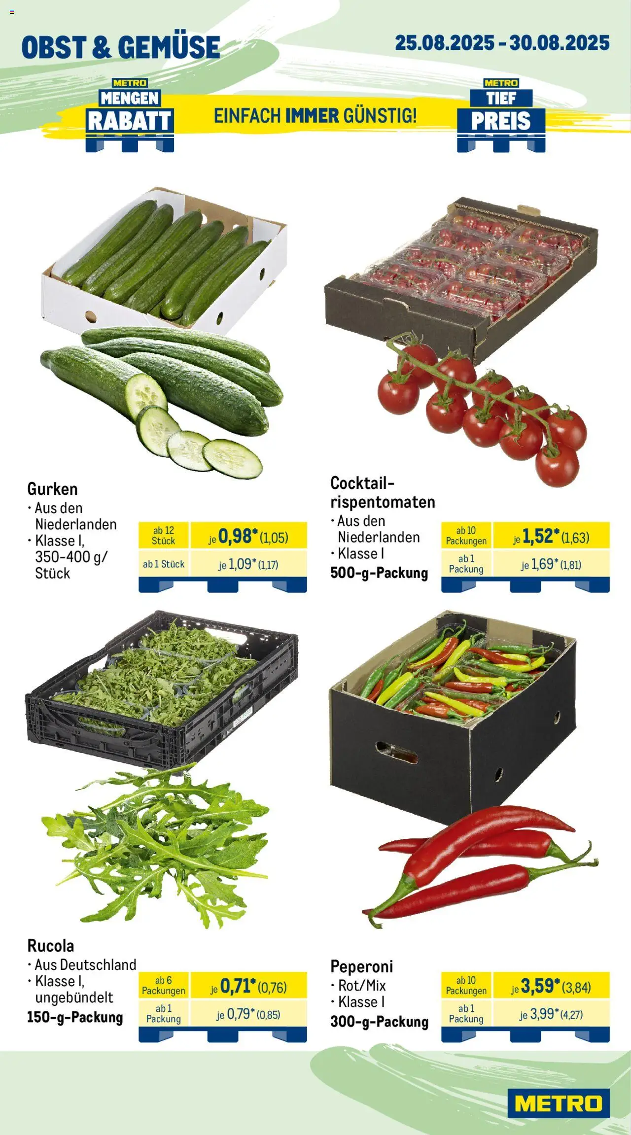 Metro Prospekt 	 - gültig ab dem 25.08.2025 | Seite: 9 | Produkte: Rucola, Gemüse, Obst, Gurken
