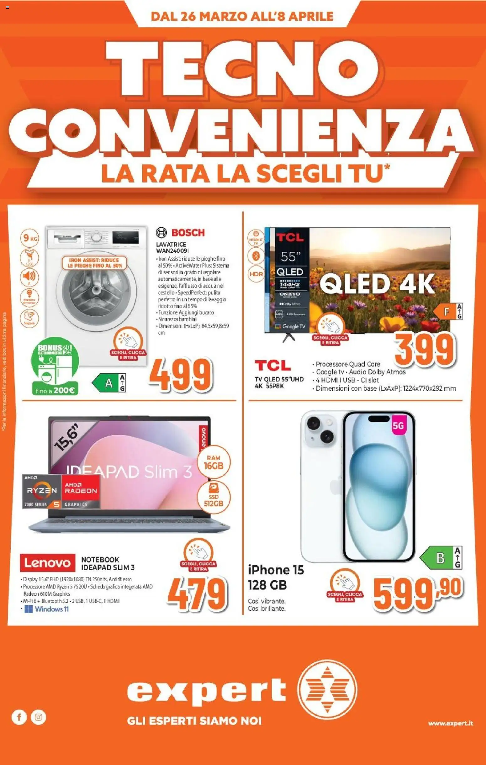 Volantino Expert del 26.03.2026 | Pagina: 1 | Prodotti: Notebook, Lavatrice, TV, USB