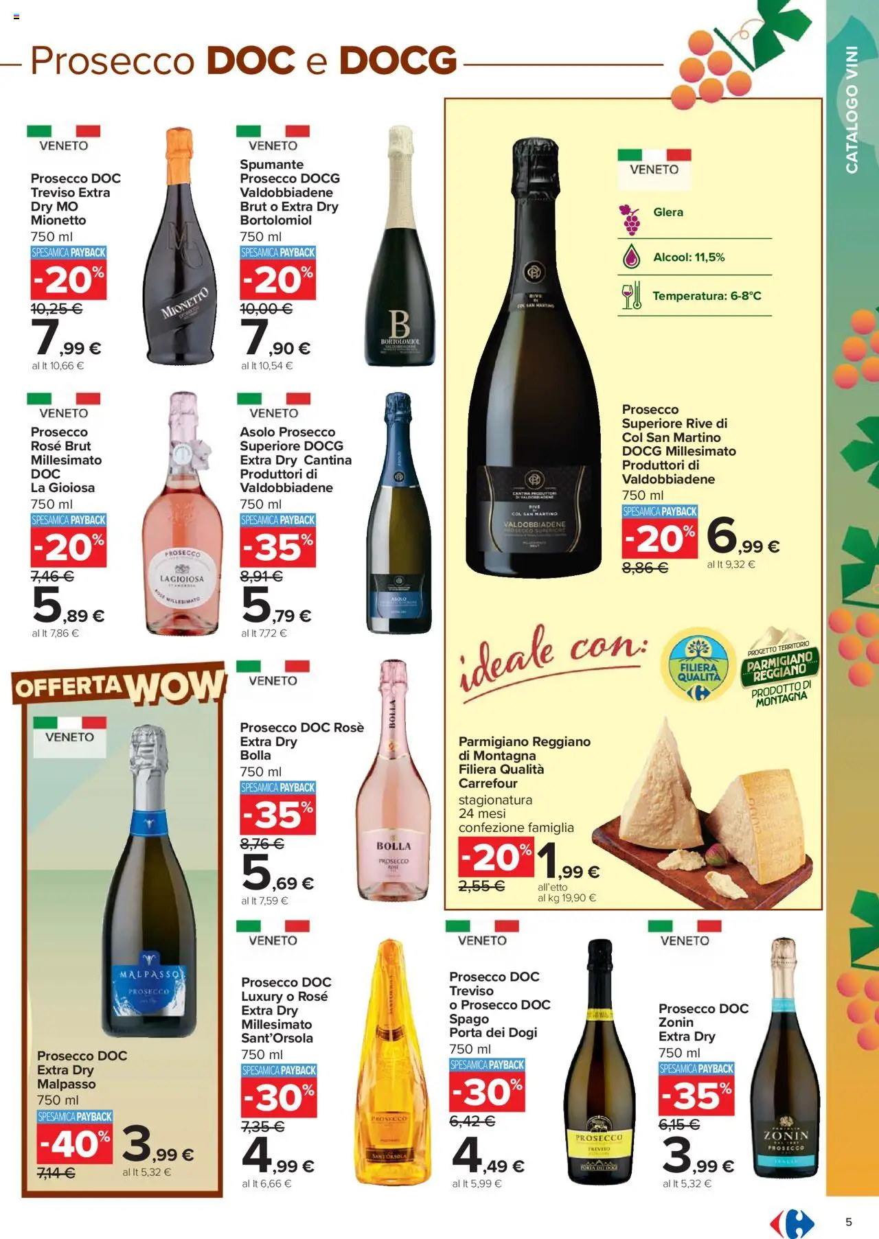Volantino Carrefour del 06.10.2025 | Pagina: 5 | Prodotti: Prosecco, Spumante, Parmigiano reggiano, Parmigiano