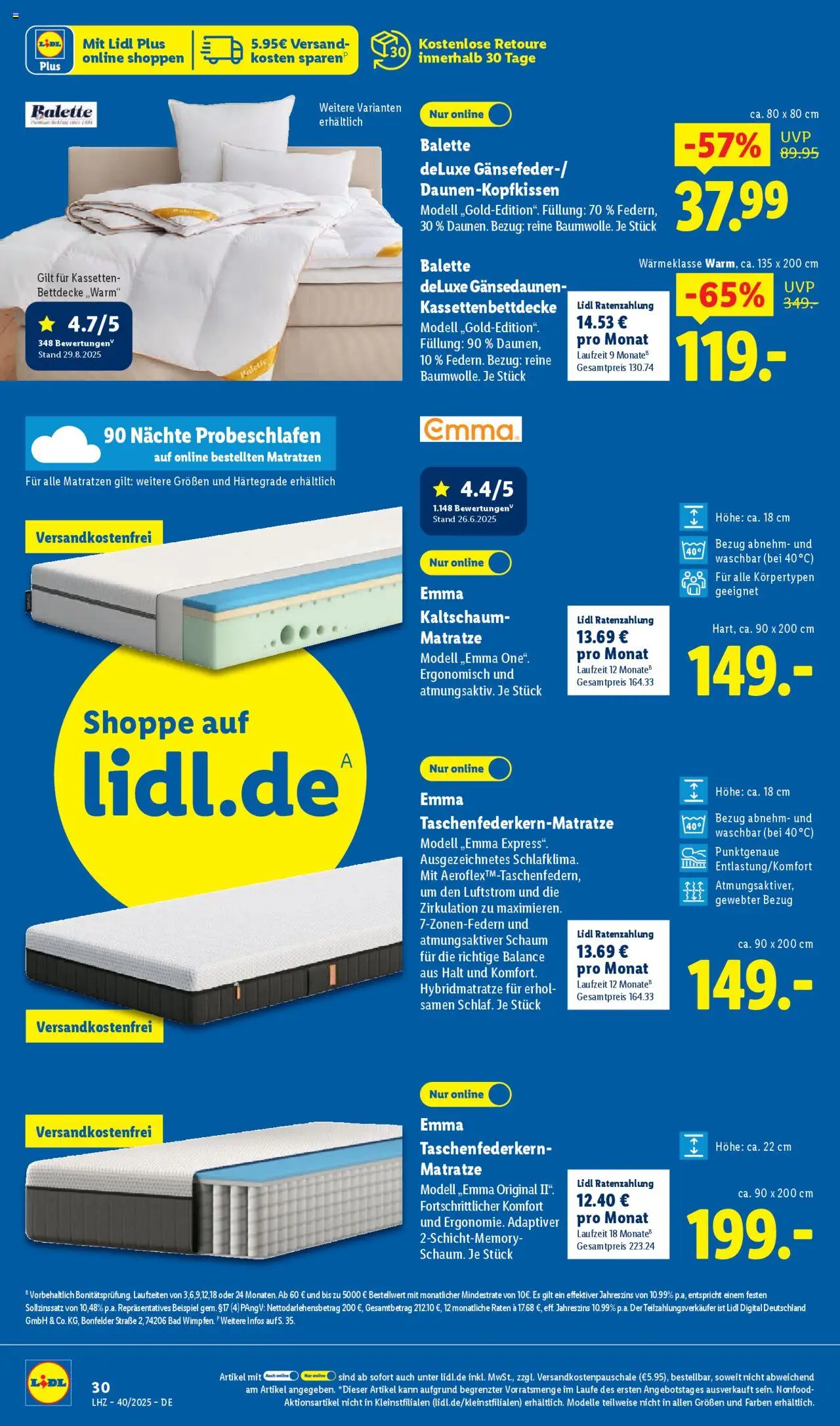 Lidl Prospekt Zossen – gültig ab 29.09.2025 | Seite: 40 | Produkte: Matratze, Bad, Bettdecke
