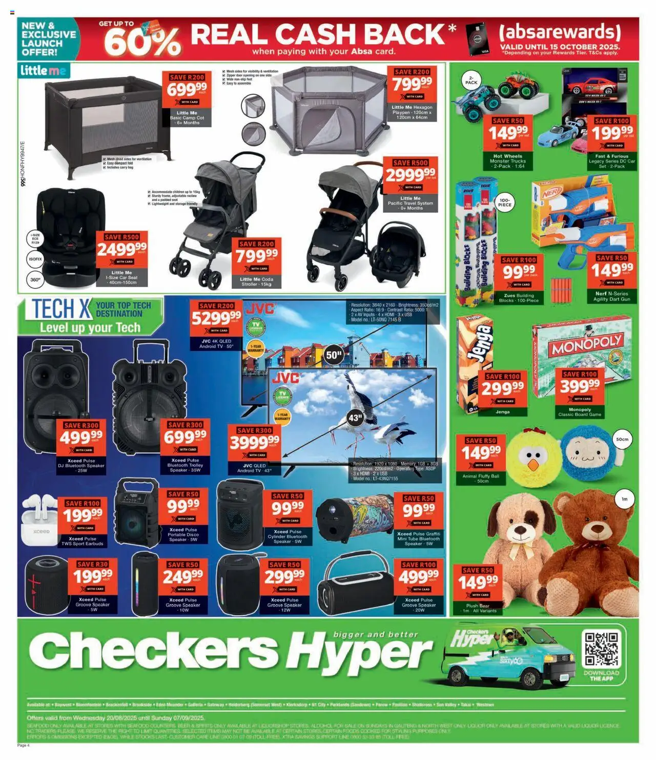 Checkers - Hyper Price Drop Promotion │ valid from 20.08.2025 | Page: 4 | Products: Earbuds, USB, TV, Seafood