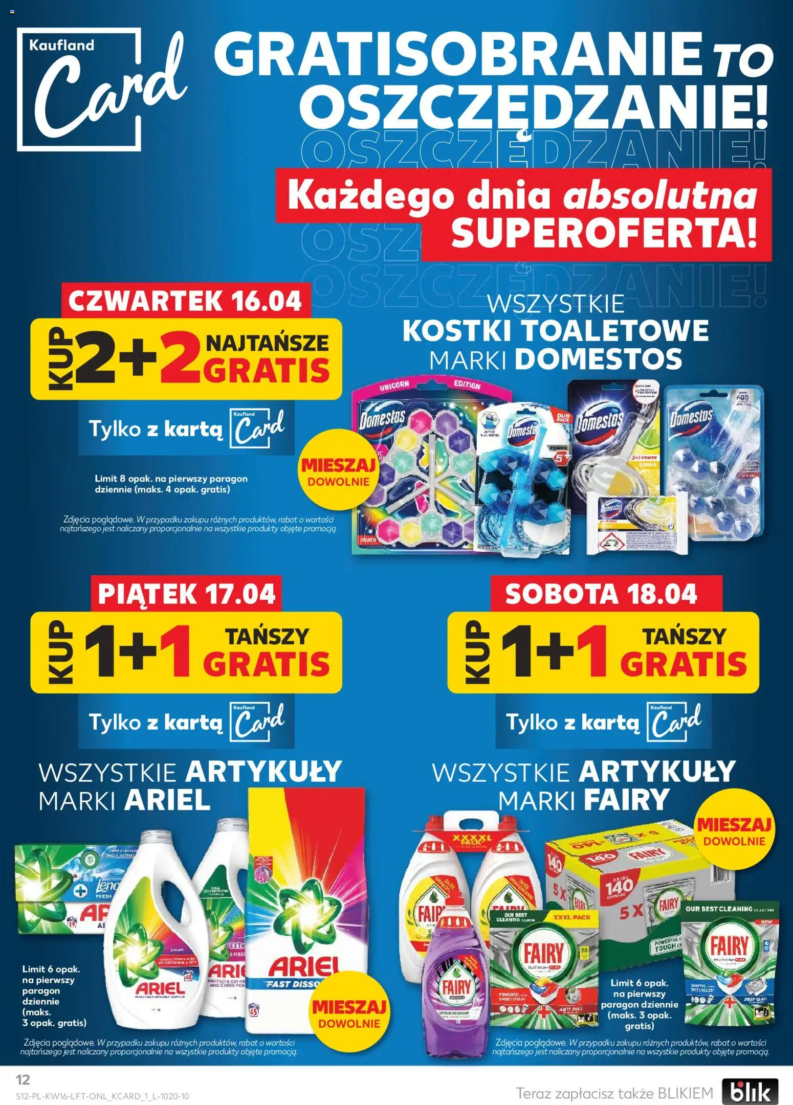 Kaufland gazetka od 16.04.2026 | Strona: 12 | Produkty: Karta, Ariel, Fairy, Kostki toaletowe