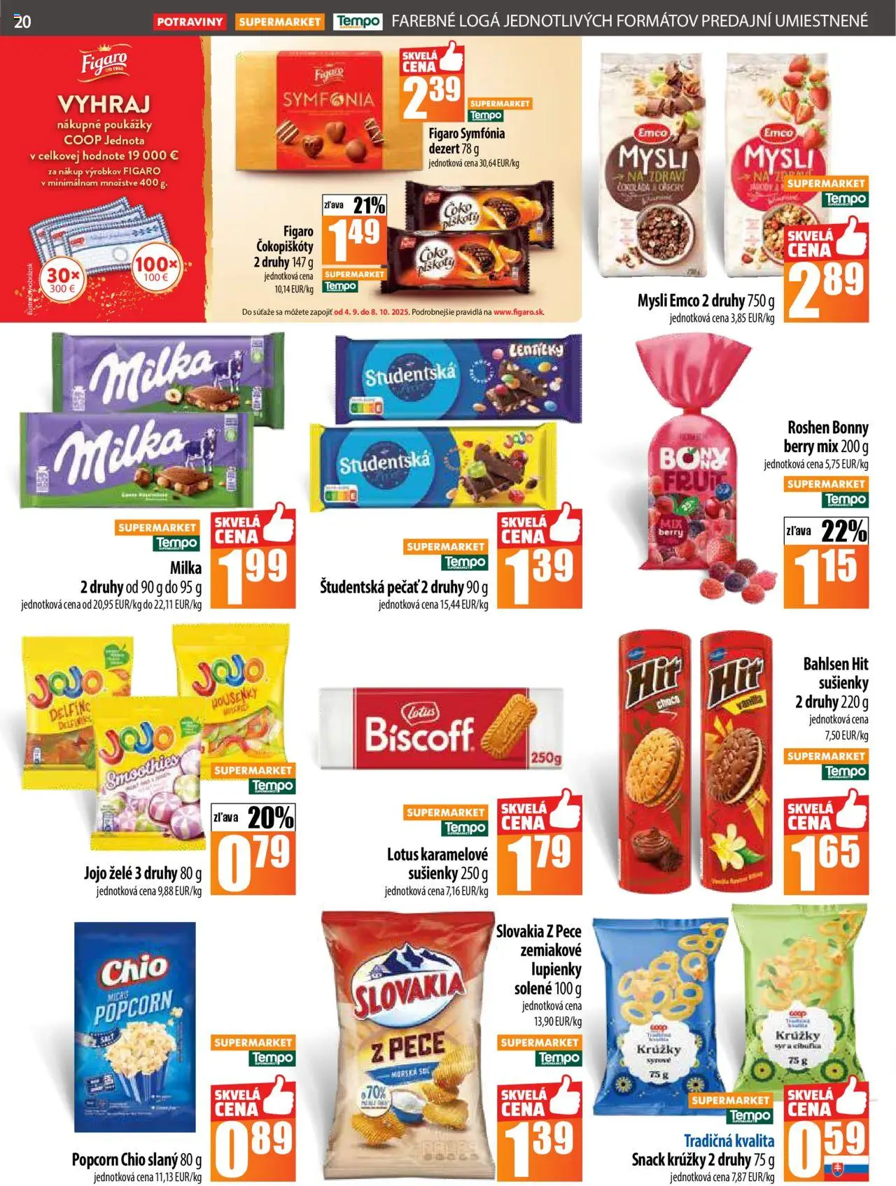 Nové COOP Jednota akcie – leták je platný od 11.09.2025 | Strana: 20 | Produkty: Syr, Študentská pečať, Milka, Soľ