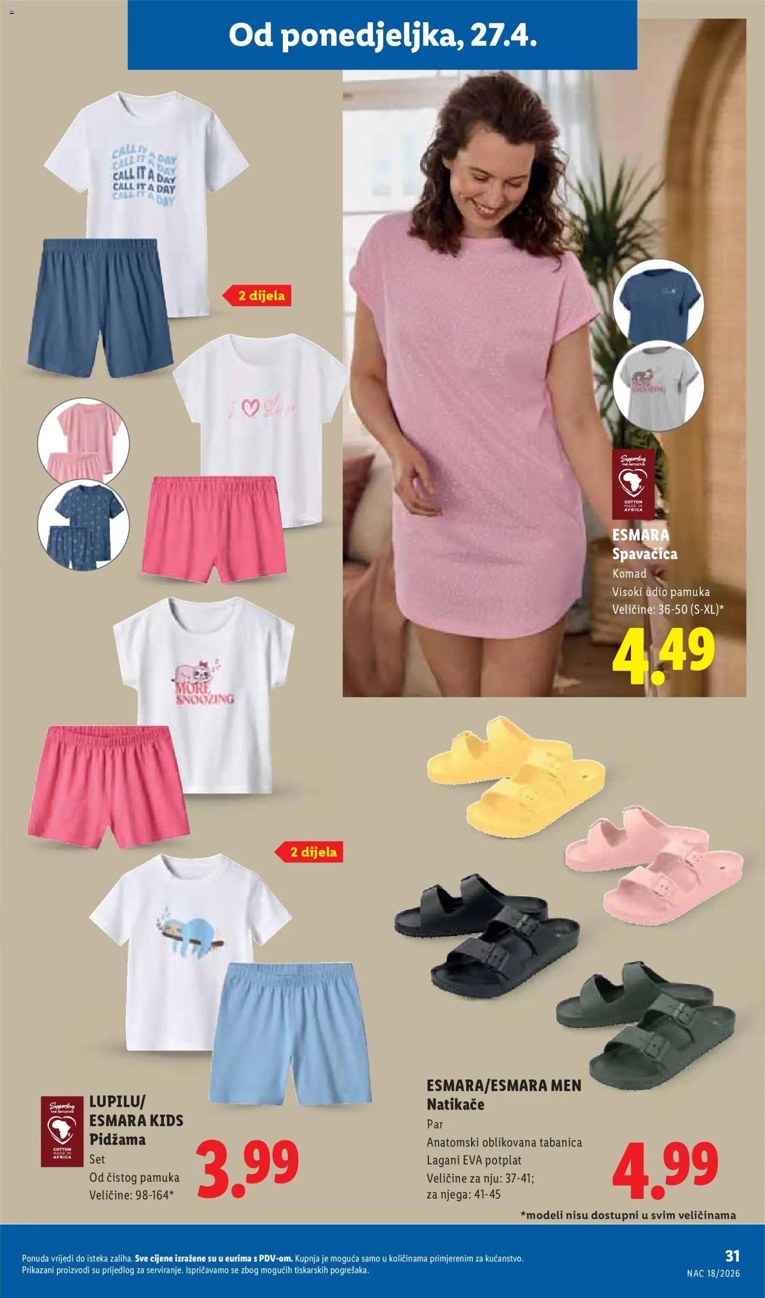 Lidl katalog | vrijedi od 27.04.2026 | Stranica: 31 | Proizvodi: Natikače, Pidžama