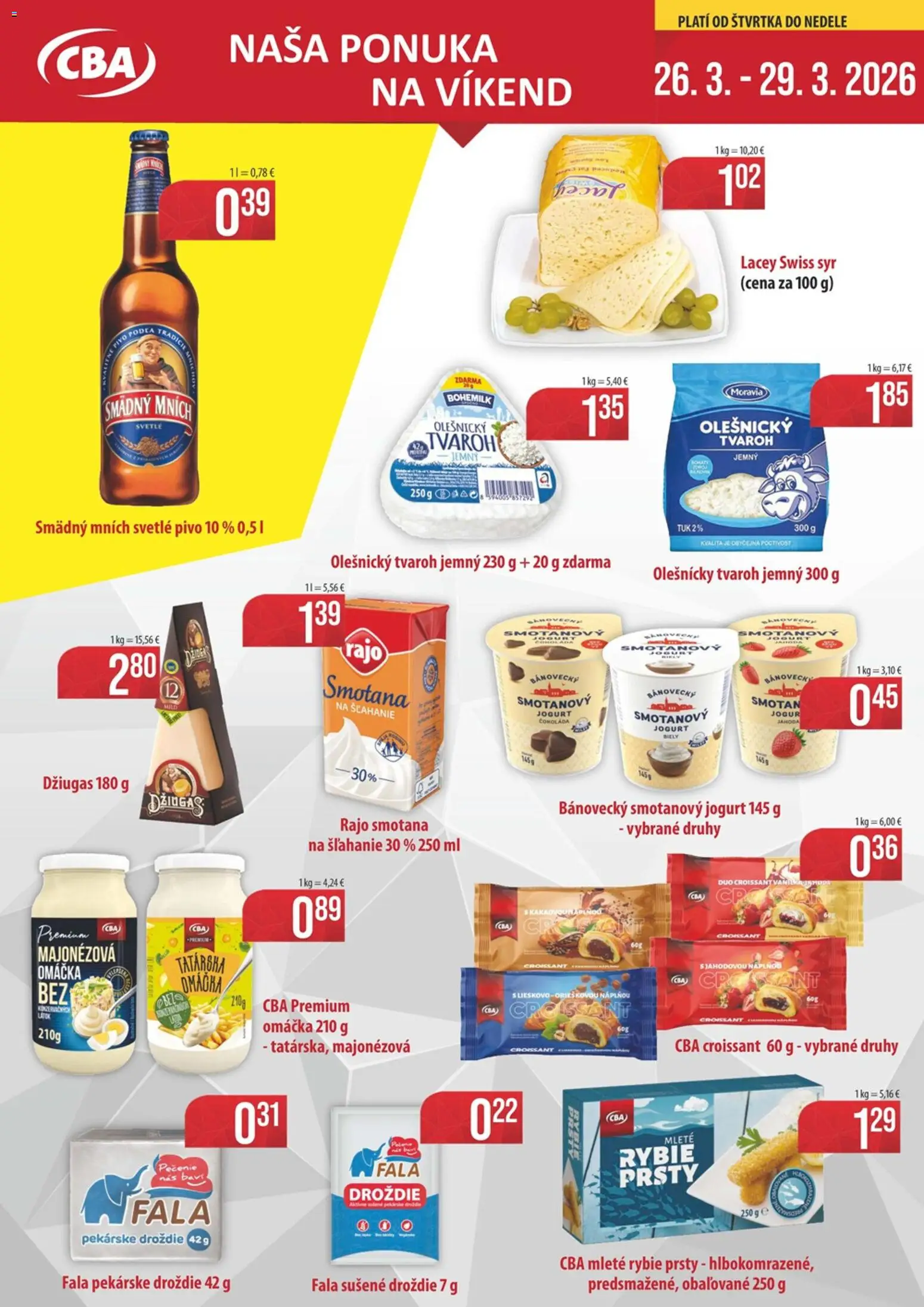 Nové Sintra akcie – leták je platný od 26.03.2026 | Strana: 1 | Produkty: Pivo, Čokoláda, Smädný Mních, Omáčka