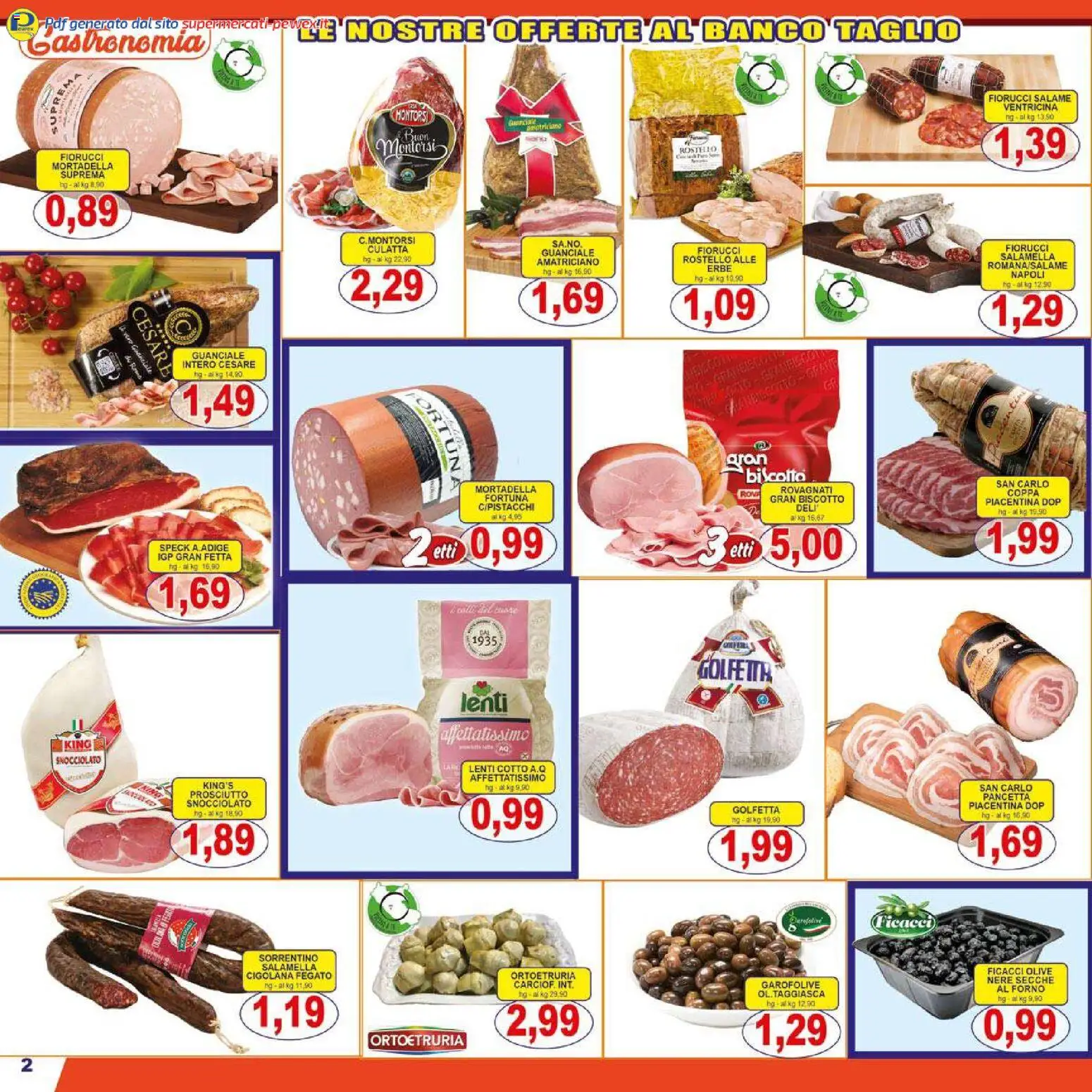 Volantino Pewex del 26.01.2026 | Pagina: 2 | Prodotti: Salame, Olive, Prosciutto, Mortadella