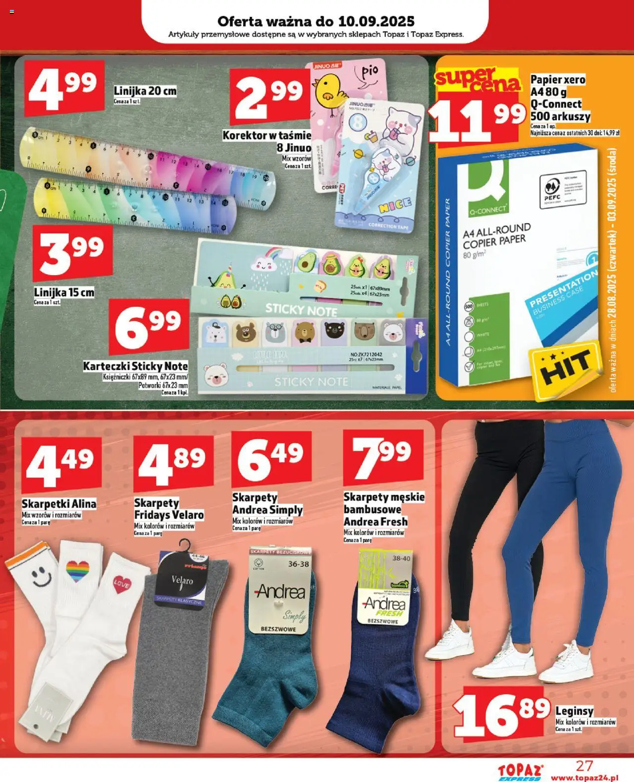 Topaz Gazetka - Express od 28.08.2025 | Strona: 27 | Produkty: Skarpetki, Artykuły przemysłowe, Skarpety męskie, Korektor