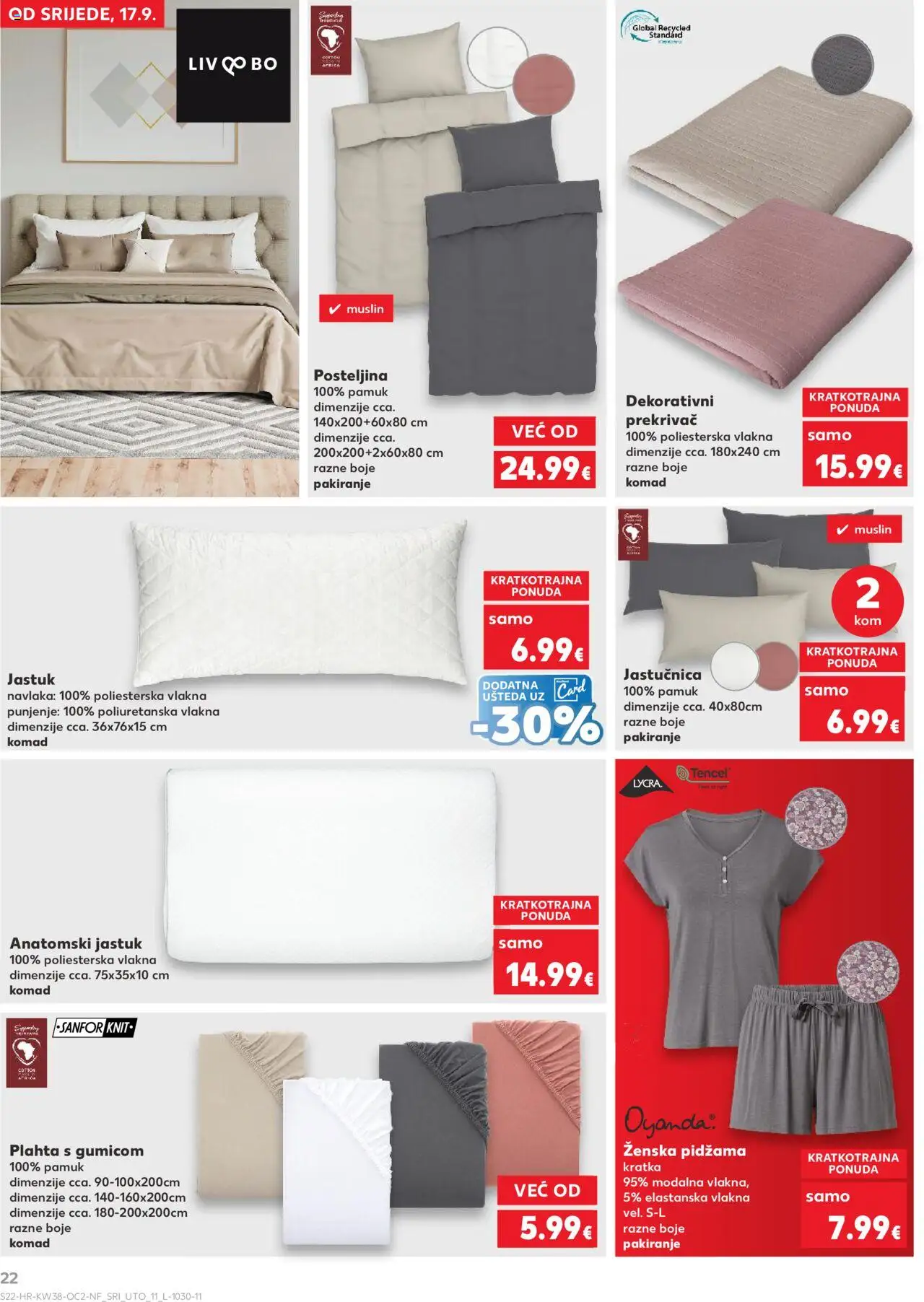 Kaufland katalog | vrijedi od 17.09.2025 | Stranica: 22 | Proizvodi: Jastučnica, Plahta, Posteljina, Pidžama