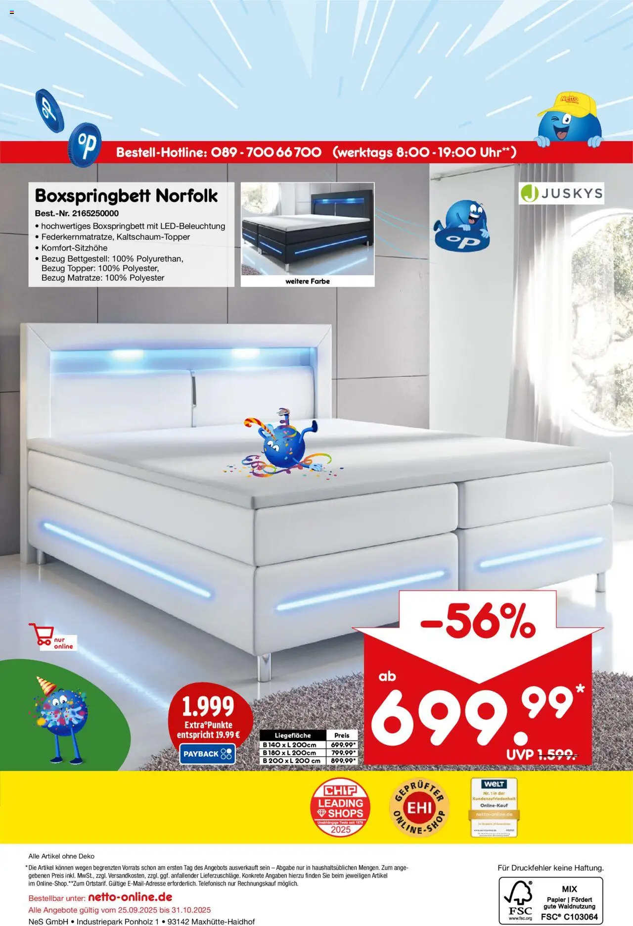 Netto Marken-Discount Online-Angebote Oktober – gültig ab 01.10.2025 | Seite: 24 | Produkte: Matratze, Boxspringbett, Topper, Uhr