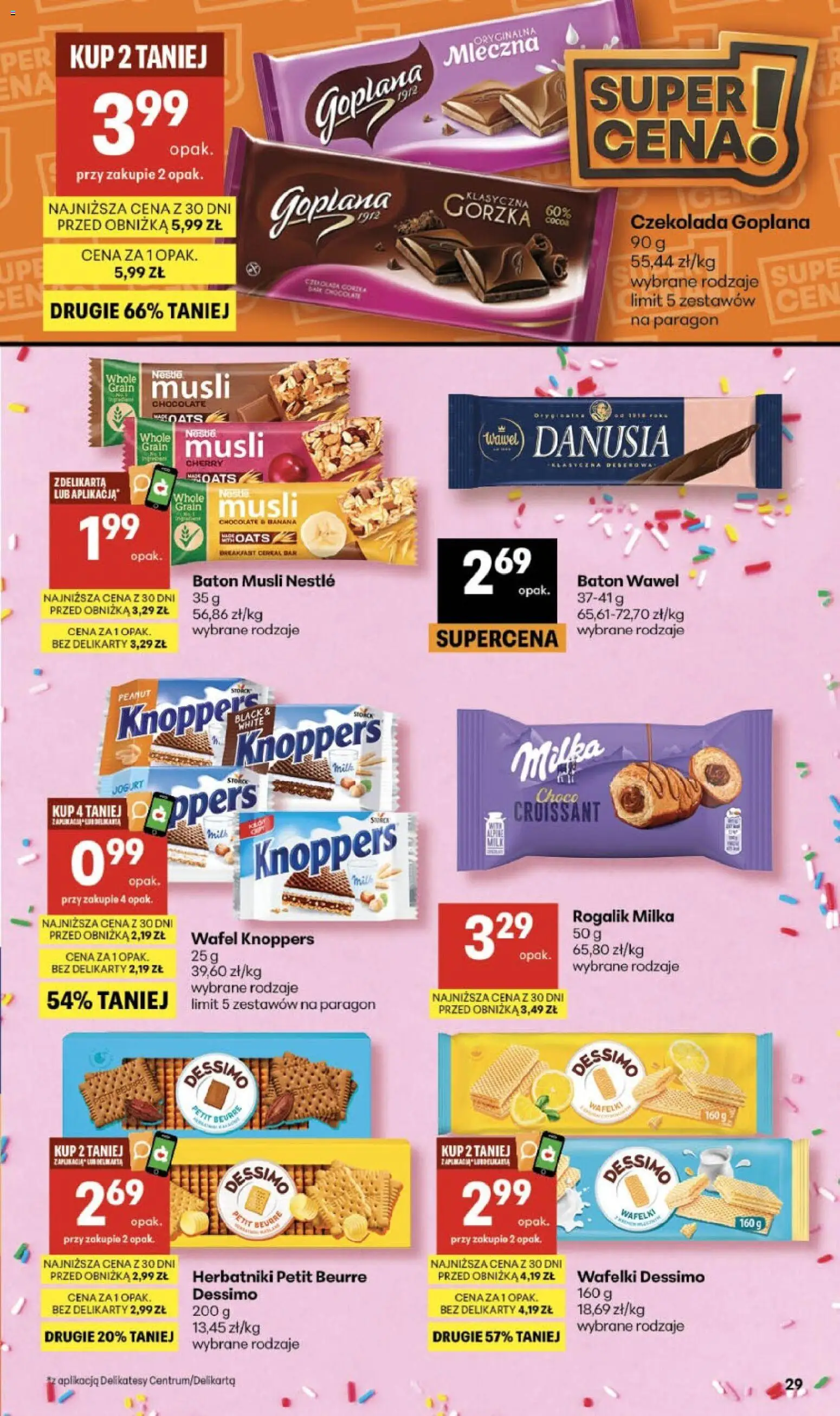 Delikatesy Centrum gazetka od 16.04.2026 | Strona: 29 | Produkty: Delikatesy, Baton, Wafelki, Jogurt