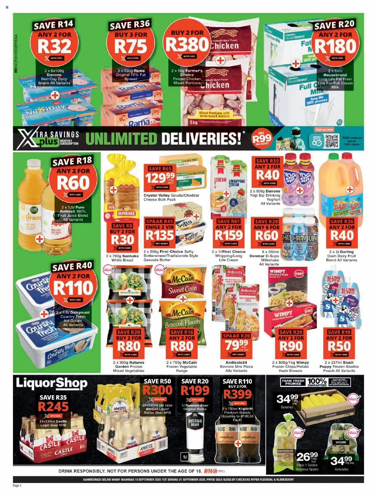 New Checkers catalogue – valid from 15.09.2025 | Page: 2 | Products: Milk, Bananas, Vegetables, Fat spread