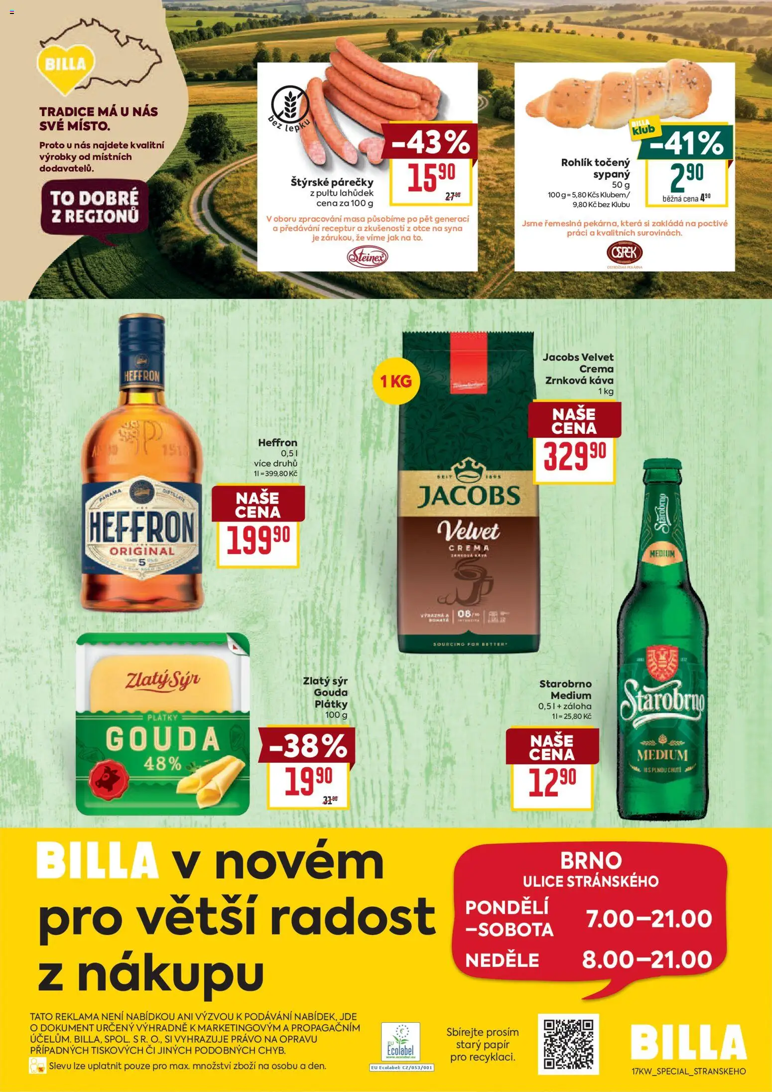 Billa leták - Brno  od 22.04.2026 | Strana: 2 | Produkty: Sýr, Rohlík, Velvet, Crema