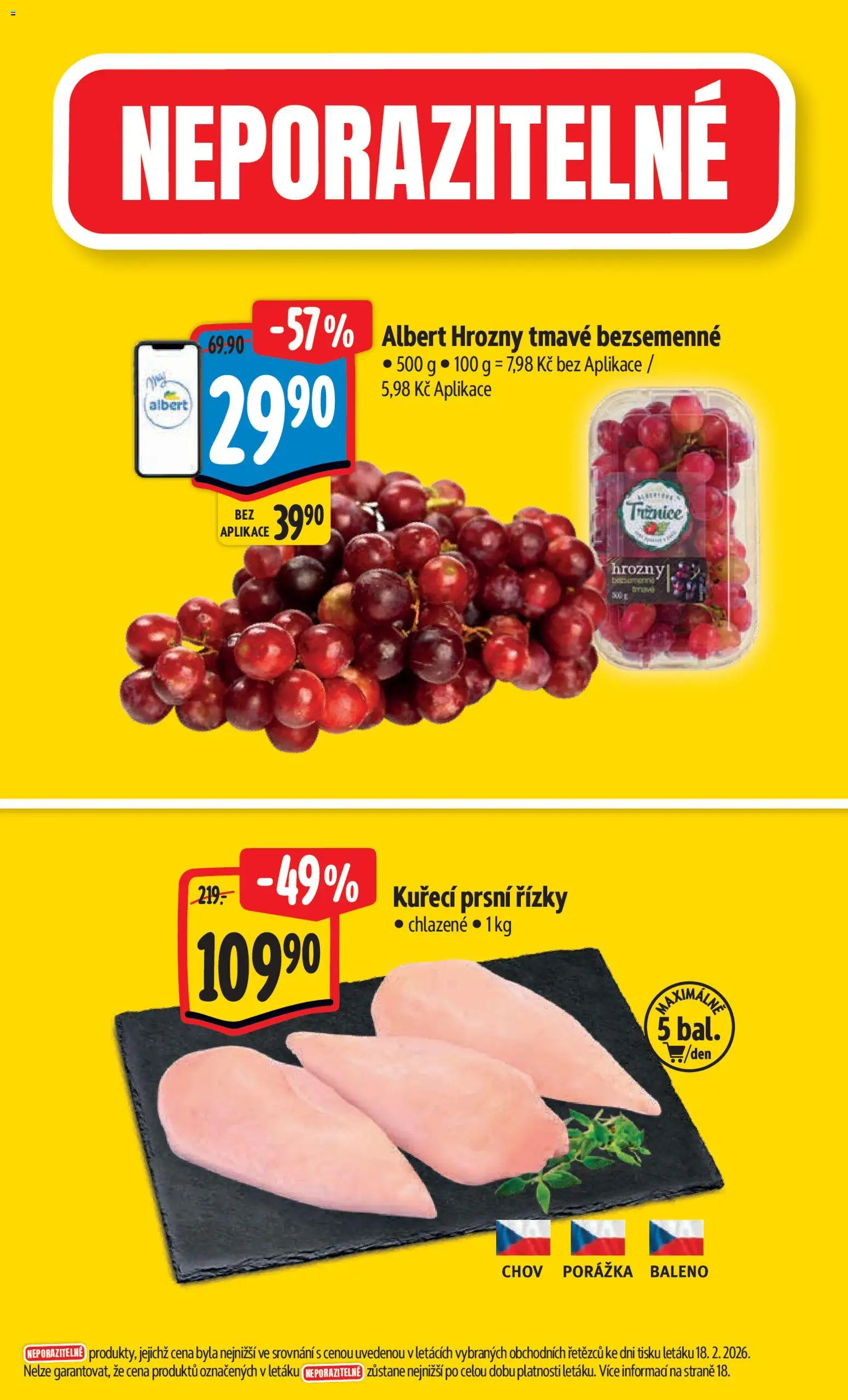 Albert leták - Hypermarket od 25.02.2026 | Strana: 2 | Produkty: Kuřecí prsní řízky, Hrozny