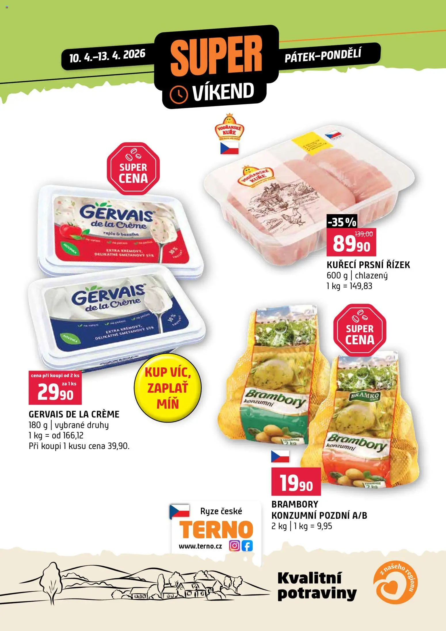Terno leták - Super víkend od 10.04.2026 | Strana: 1 | Produkty: Rýže, Brambory, Gervais, Smetanový sýr
