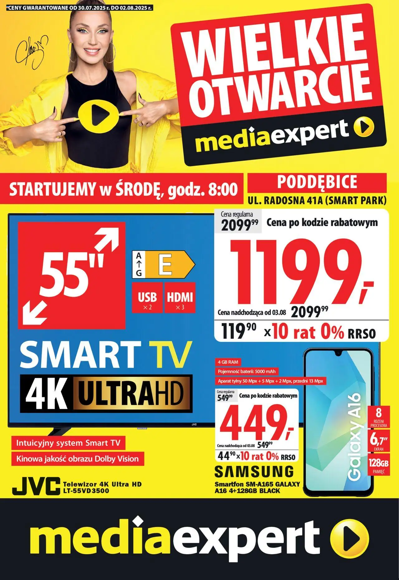 Mediaexpert Gazetka - Wielkie otwarcie Poddębice, Radosna 41A od 30.07.2025 | Strona: 1 | Produkty: Smartfon, Telewizor