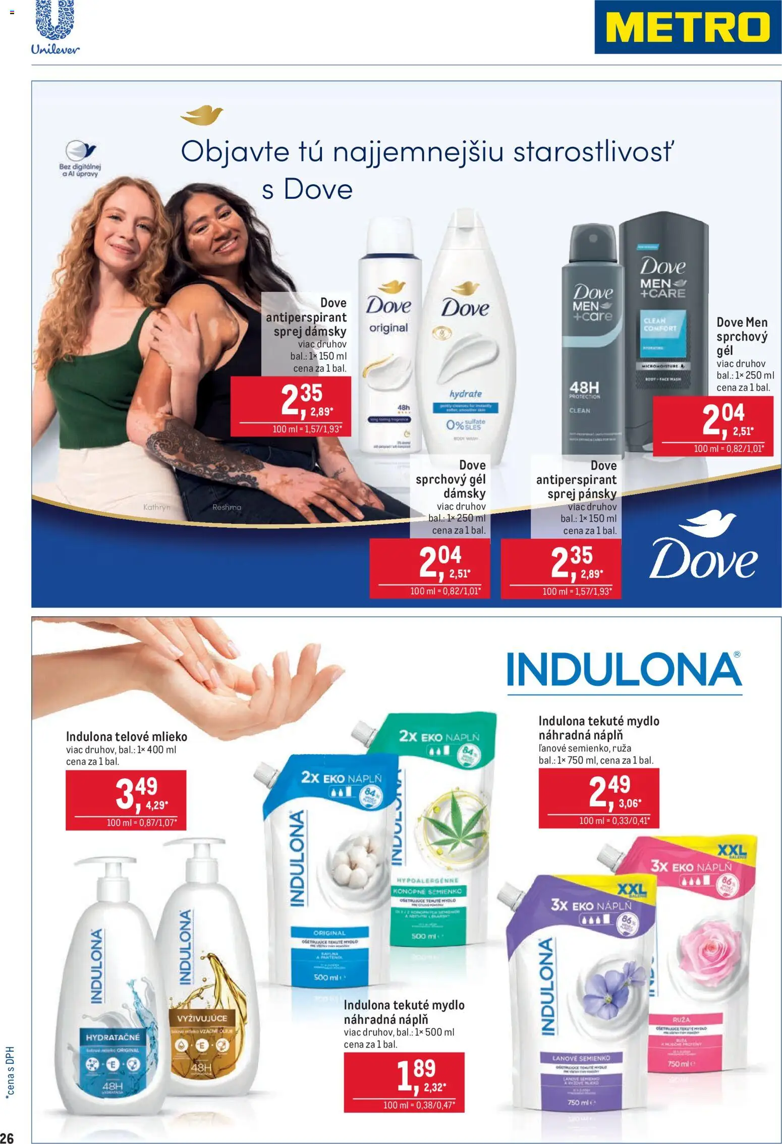 Nové Metro akcie – leták je platný od 05.11.2025 | Strana: 26 | Produkty: Mydlo, Sprchový gél, Antiperspirant, Indulona