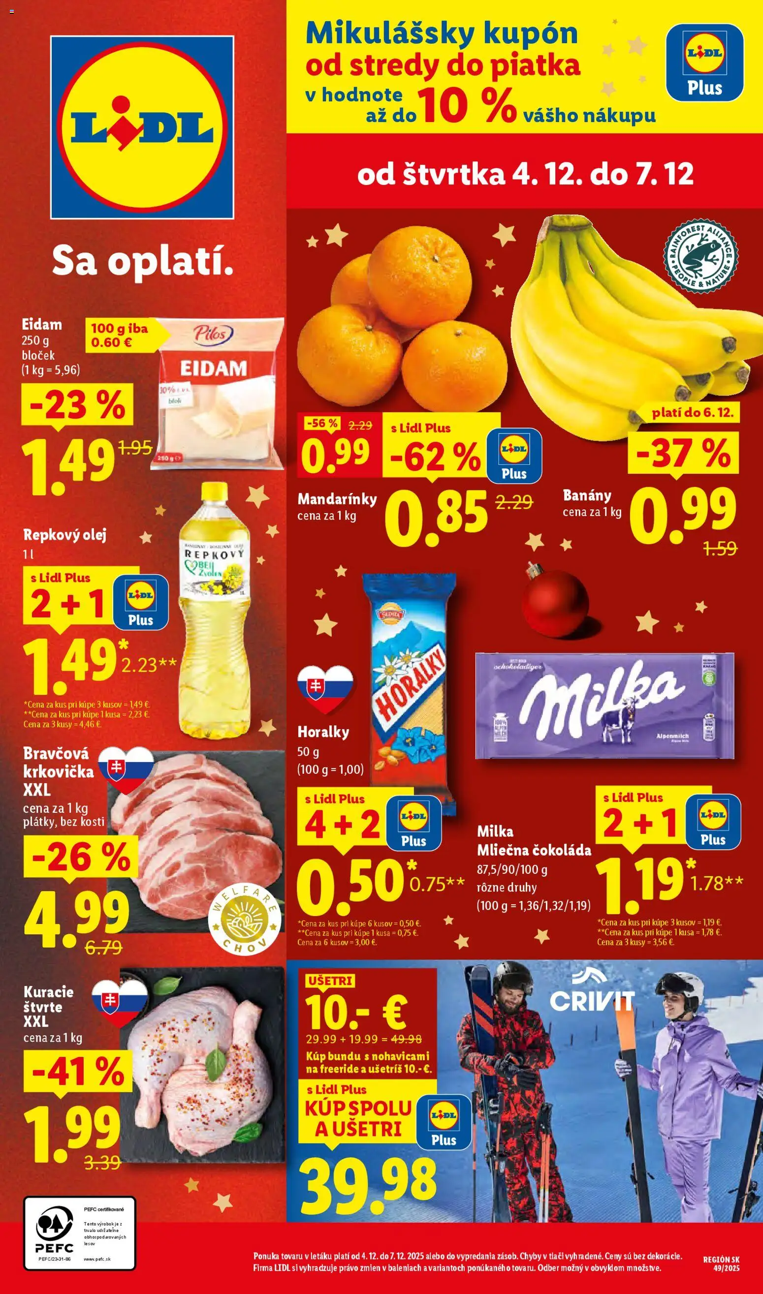 Nové Lidl akcie – leták je platný od 04.12.2025 | Strana: 1 | Produkty: Olej, Repkový olej, Krkovička, Horálky