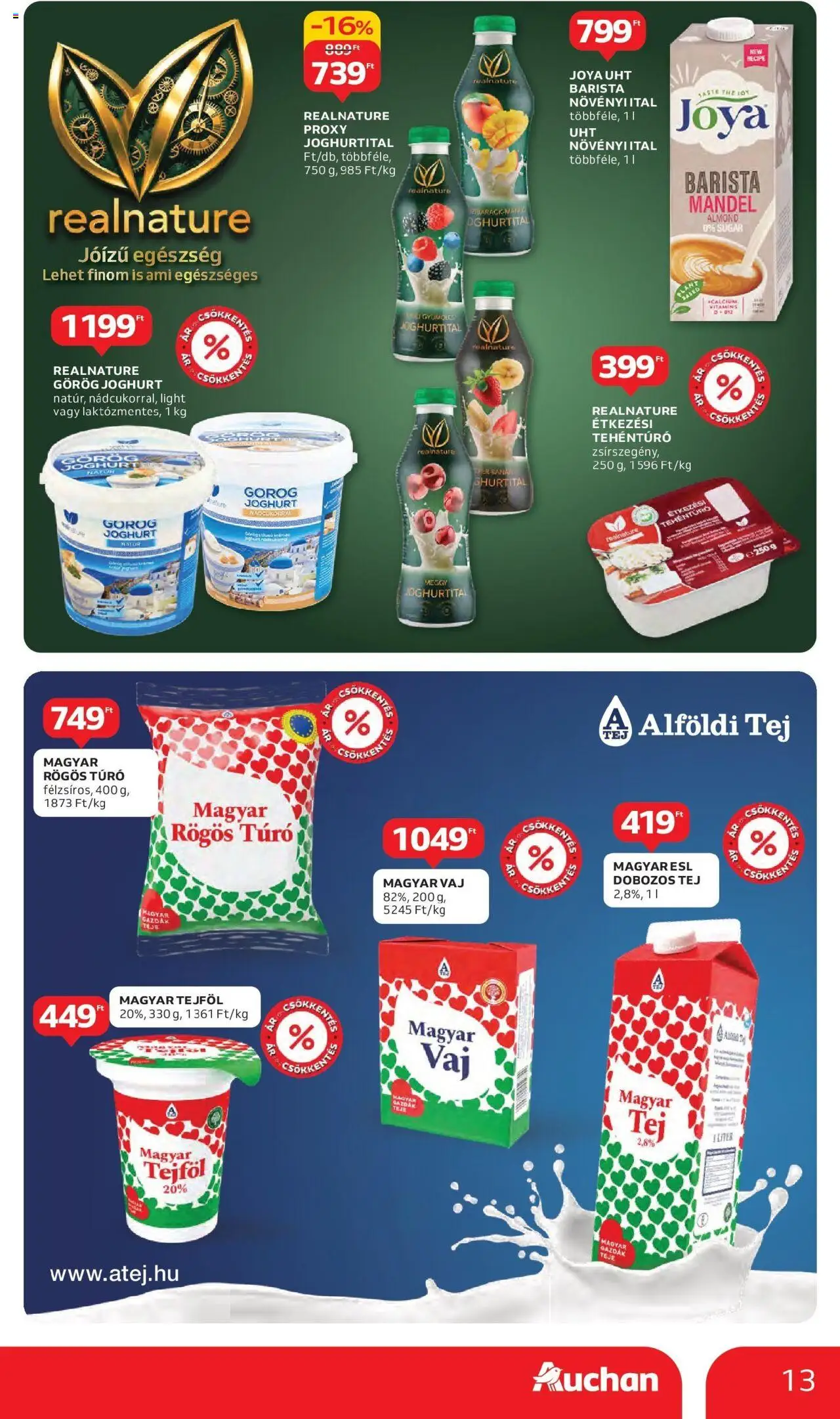 Auchan akciós ujság - amely érvényes a következő dátumtól: 11.09.2025 | Oldal: 13 | Termékek: Rögös túró, Tej, Vaj, Joghurt