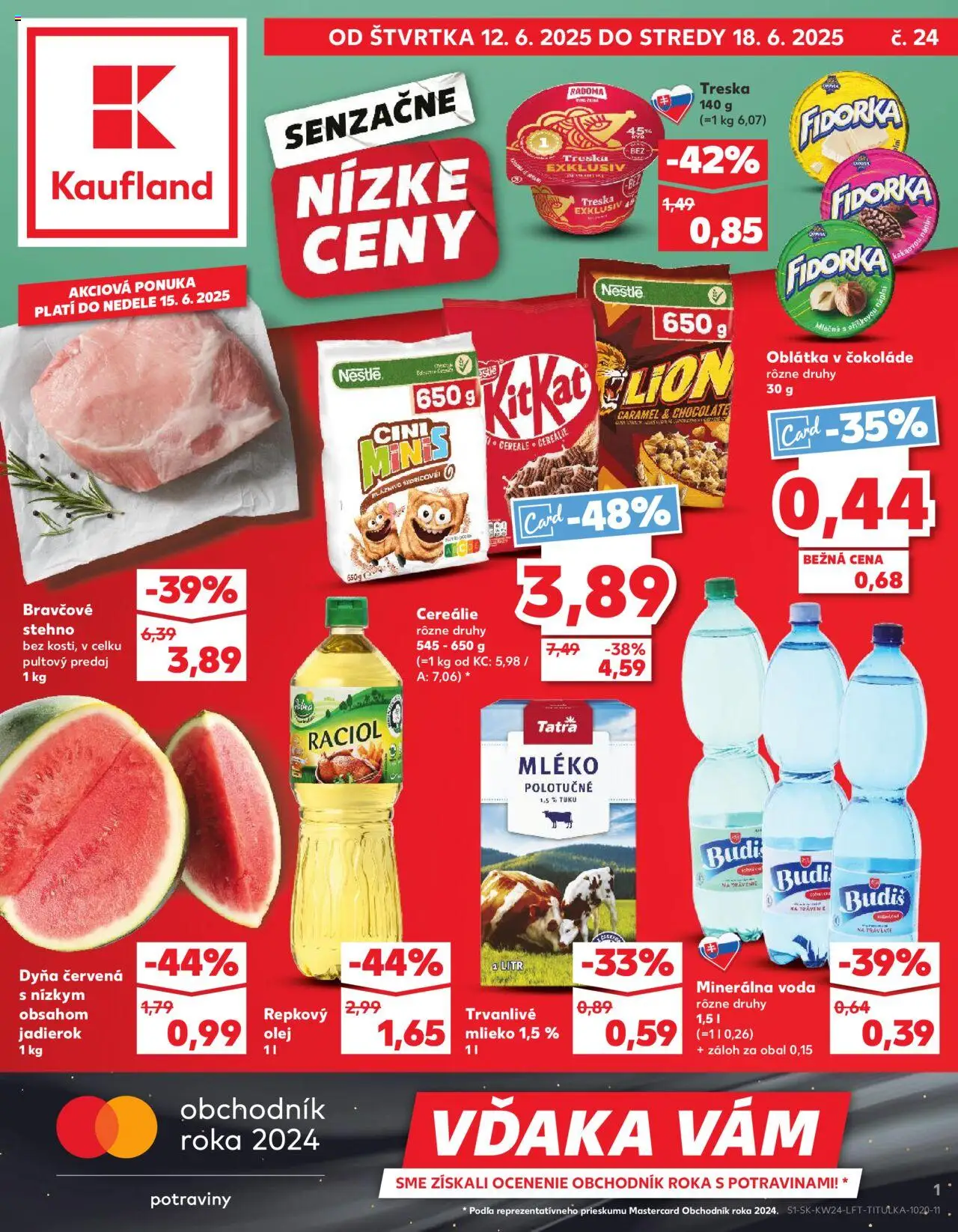 Nové Kaufland akcie – leták je platný od 12.06.2025 | Strana: 1 | Produkty: Mlieko, Olej, Bravčové stehno, Minerálna voda