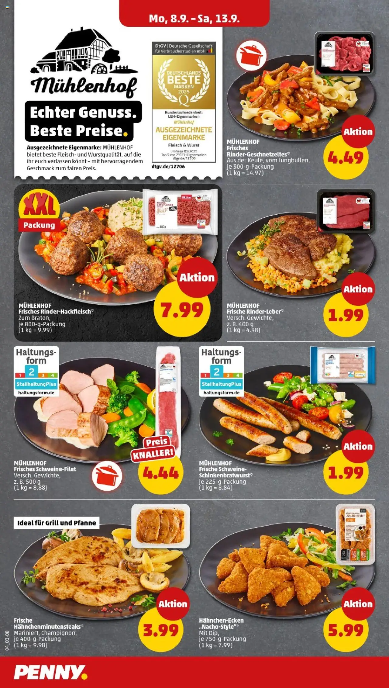 Penny Hamburg – gültig ab 08.09.2025 | Seite: 4 | Produkte: Schweinefilet, Wurst, Fleisch, Hackfleisch