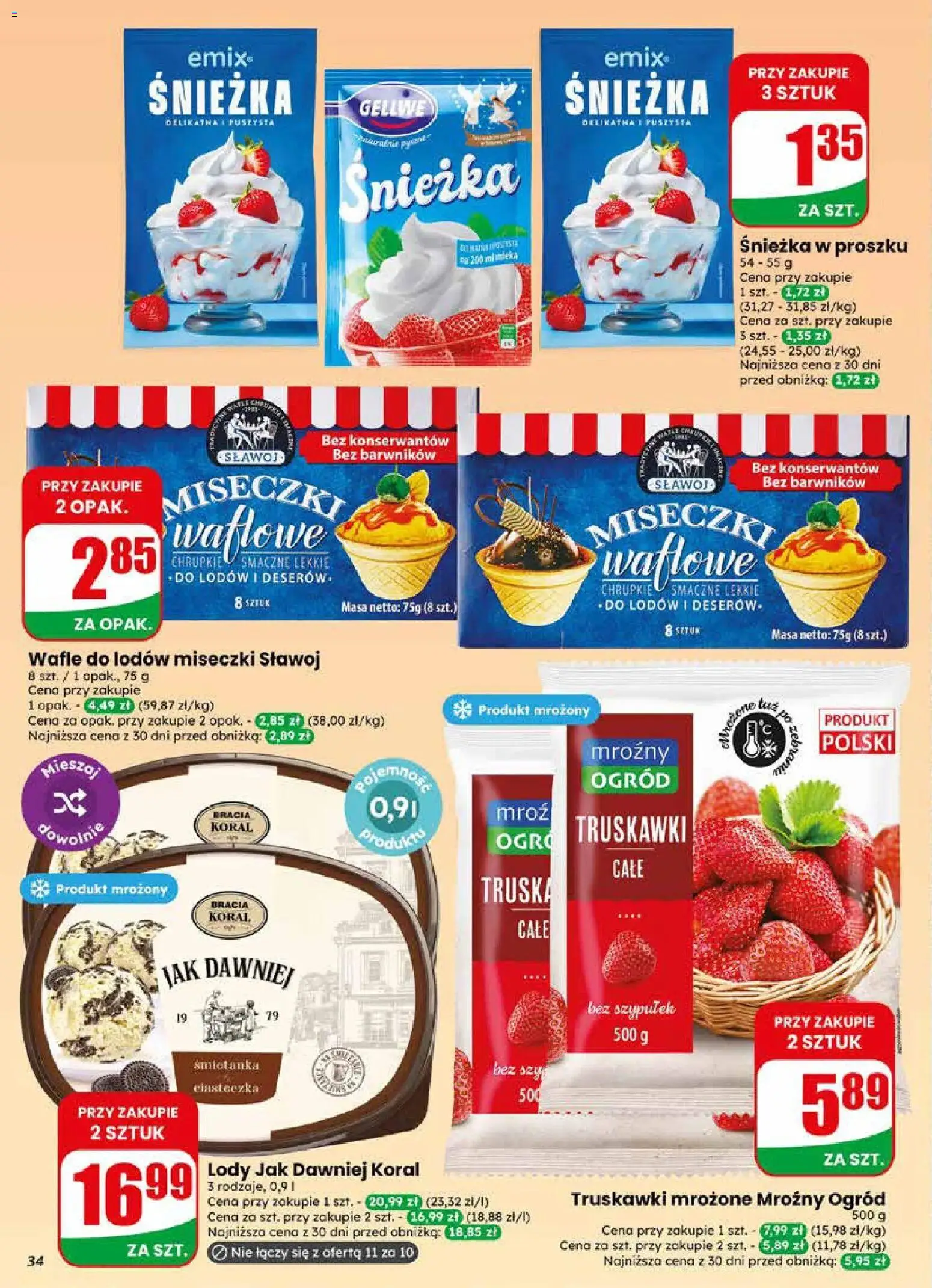 Dino gazetka od 22.04.2026 | Strona: 34 | Produkty: Wafle, Mleka, Truskawki, Lody