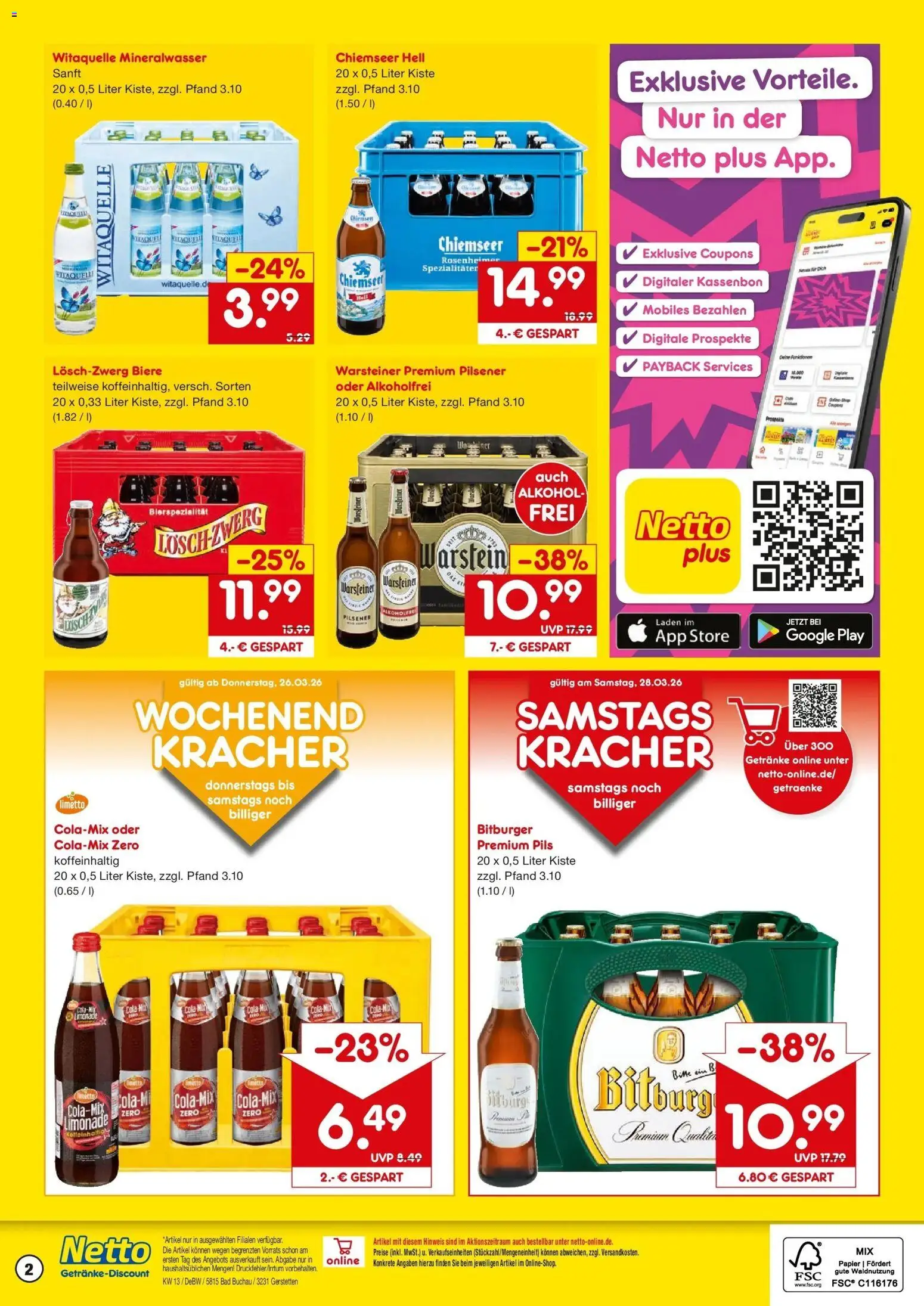 Netto Marken-Discount Prospekt Gerstetten	 – gültig ab 23.03.2026 | Seite: 2 | Produkte: Bitburger, Cola, Pils, Limonade