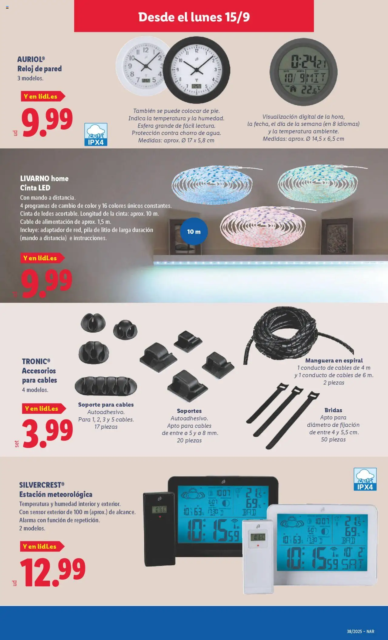 Lidl folleto de bazar │ válido desde el 15.09.2025 | Página: 13 | Productos: Manguera, Reloj, Estación meteorológica, Adaptador