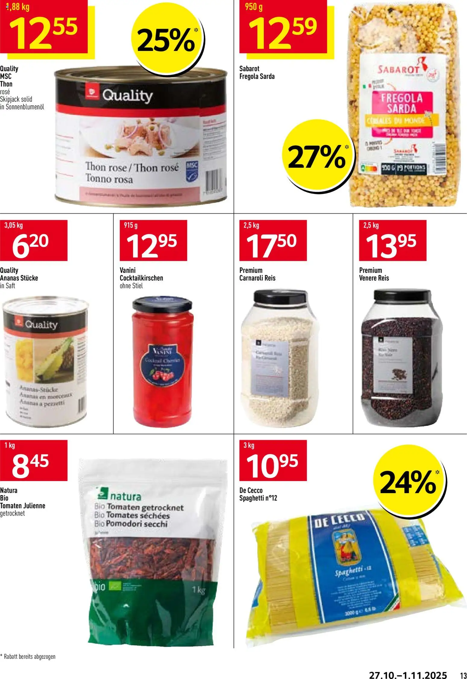 Prodega Aktionen Pizzeria – gültig ab 27.10.2025 | Seite: 13 | Produkte: Saft, Tomaten, Reis, Ananas