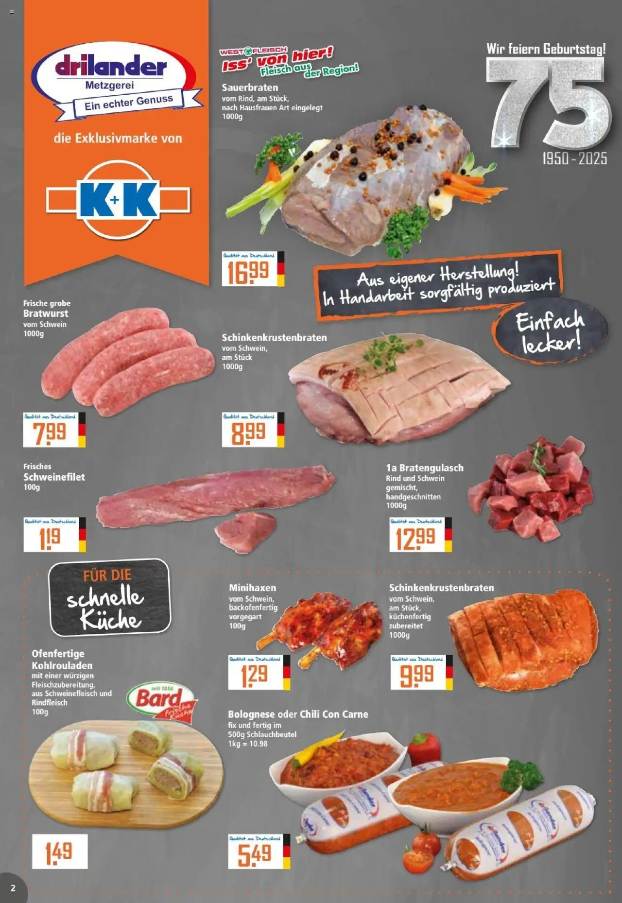 Klaas & Kock Prospekt – gültig ab 13.10.2025 | Seite: 2 | Produkte: Bratwurst, Küche, Schweinefilet, Chili