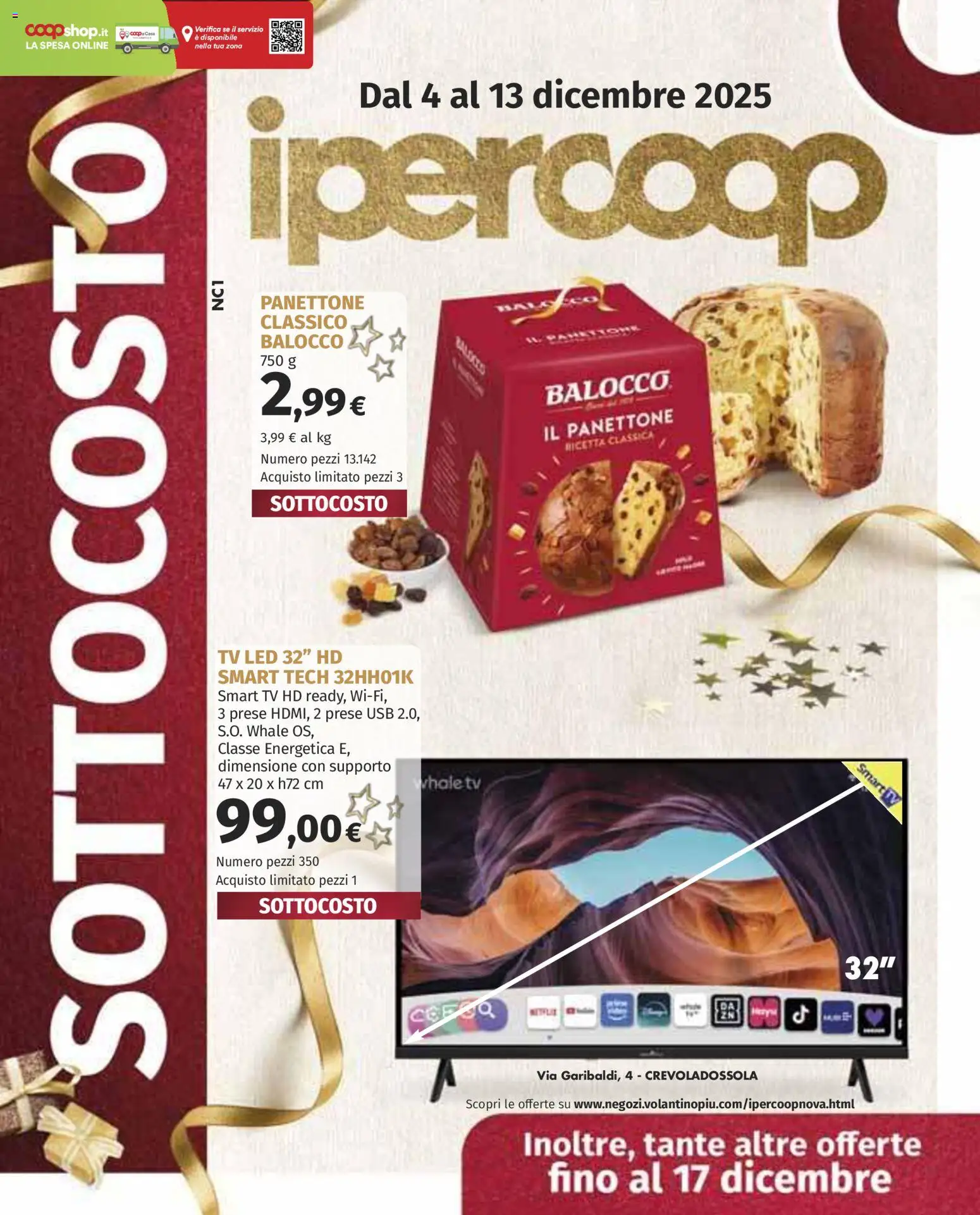Volantino Ipercoop del 04.12.2025 | Pagina: 1 | Prodotti: smart TV, Panettone, TV, USB