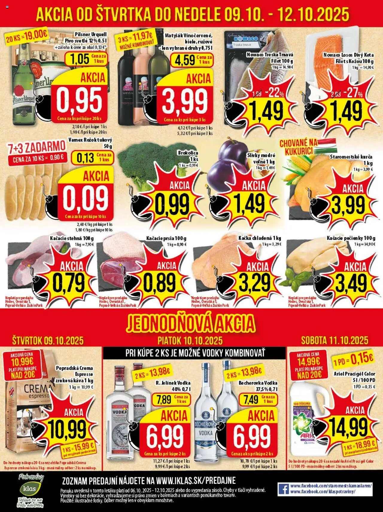 Nové Klas akcie – leták je platný od 06.10.2025 | Strana: 25 | Produkty: Rožok, Vodka, Treska, Slivky