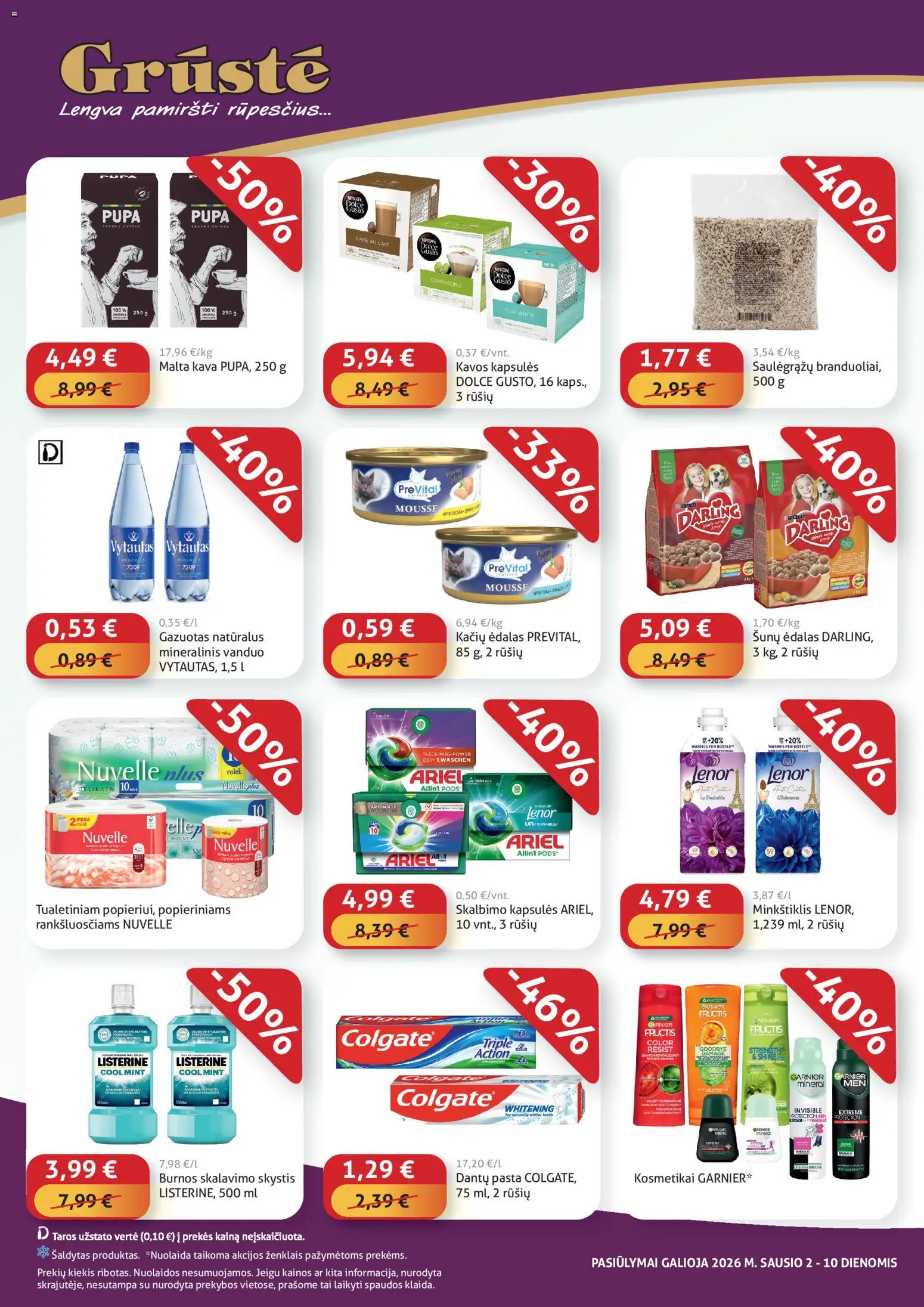 GRUSTE akcijos nuo 02.01.2026 | Puslapis: 4 | Prekių: Kava, Burnos skalavimo skystis, Mineralinis vanduo