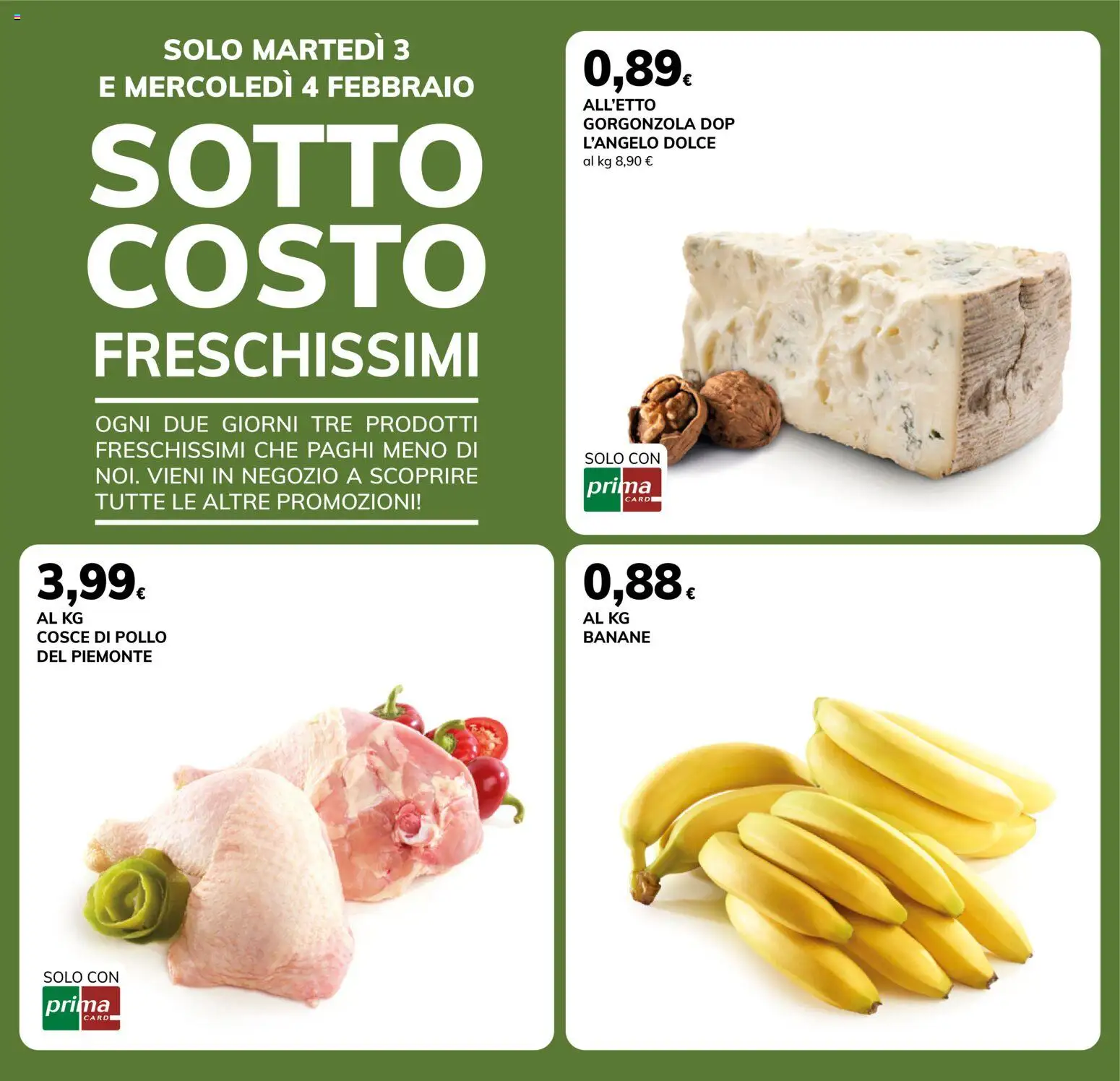 Volantino Basko del 03.02.2026 | Pagina: 2 | Prodotti: Pollo, Banane, Gorgonzola, Cosce di pollo