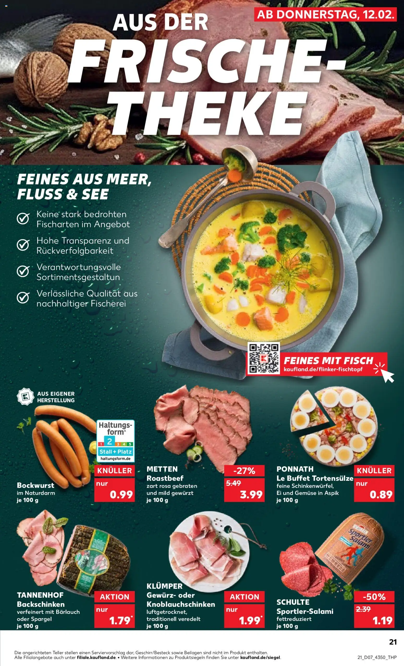 Kaufland prospekt Frankfurt (Oder)	 – gültig ab 12.02.2026 | Seite: 21 | Produkte: Bockwurst, Theke, Fisch, Gemüse
