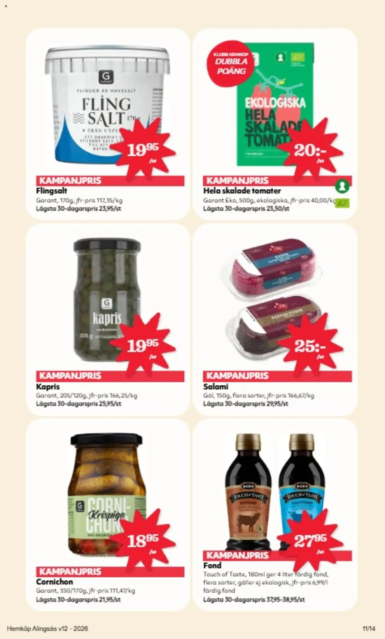 Hemköp reklamblad aktuell från 16.03.2026 | Sida: 11 | Produkter: Fond, Kapris, Tomater, Flingor