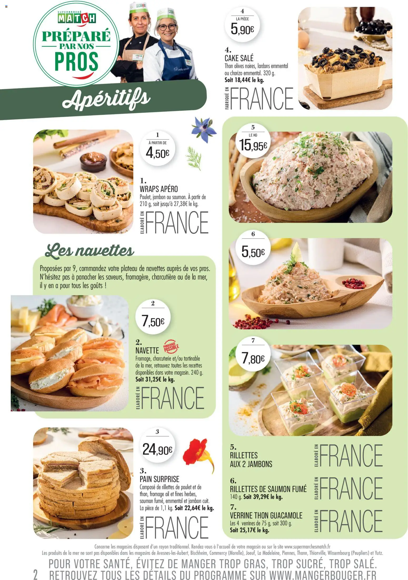 {H1} | Page: 2 | Produits: Pain surprise, Lardons, Fromage, Saumon
