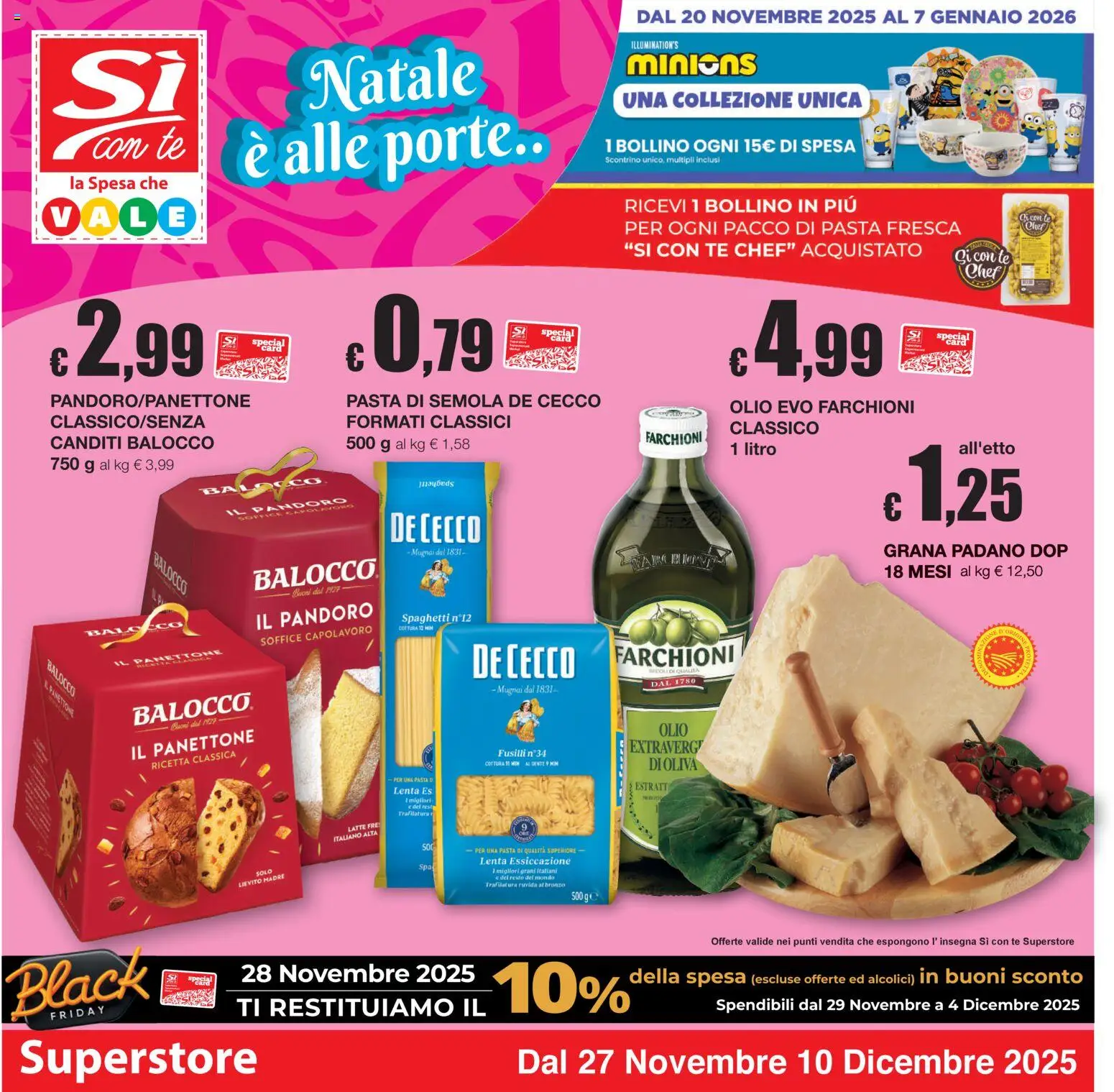 Volantino Sì con Te del 27.11.2025 | Pagina: 1 | Prodotti: Pasta, Pandoro, Panettone, Grana Padano