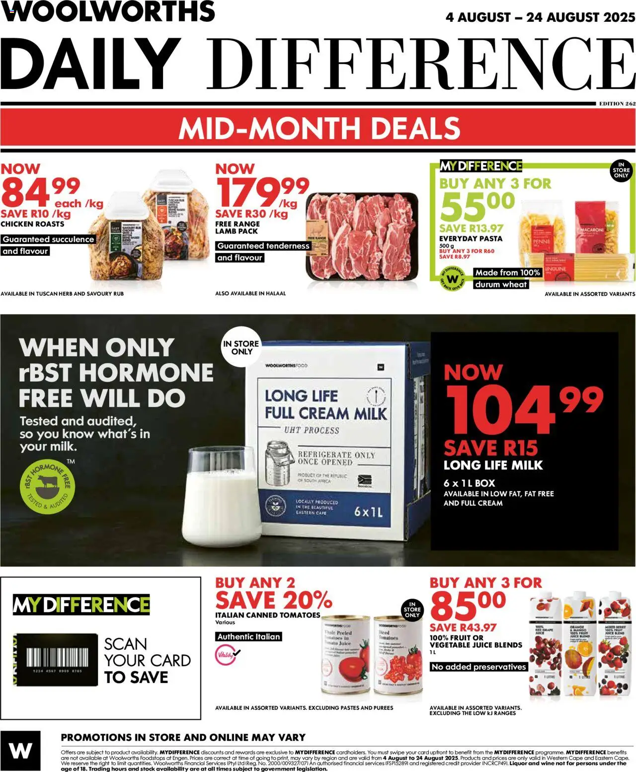 Woolworths Daily Difference - Western Cape │ valid from 04.08.2025 | Page: 8 | Products: Chicken, Tomatoes, Cream, Fruit