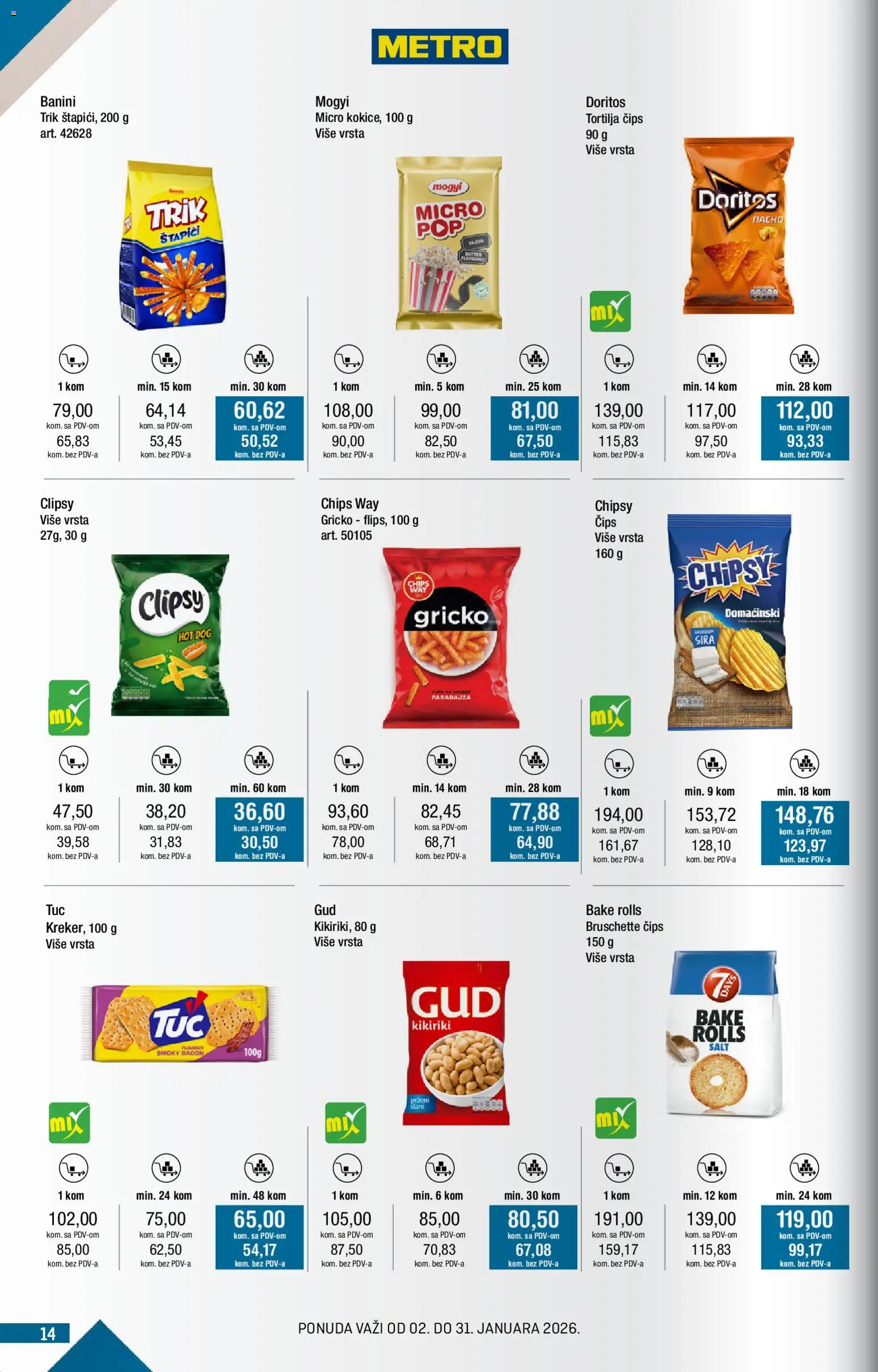 Metro katalog - važi od 02.01.2026 | Strana: 14 | Proizvode: Tortilja, Kikiriki, Tortilja čips, Hot dog