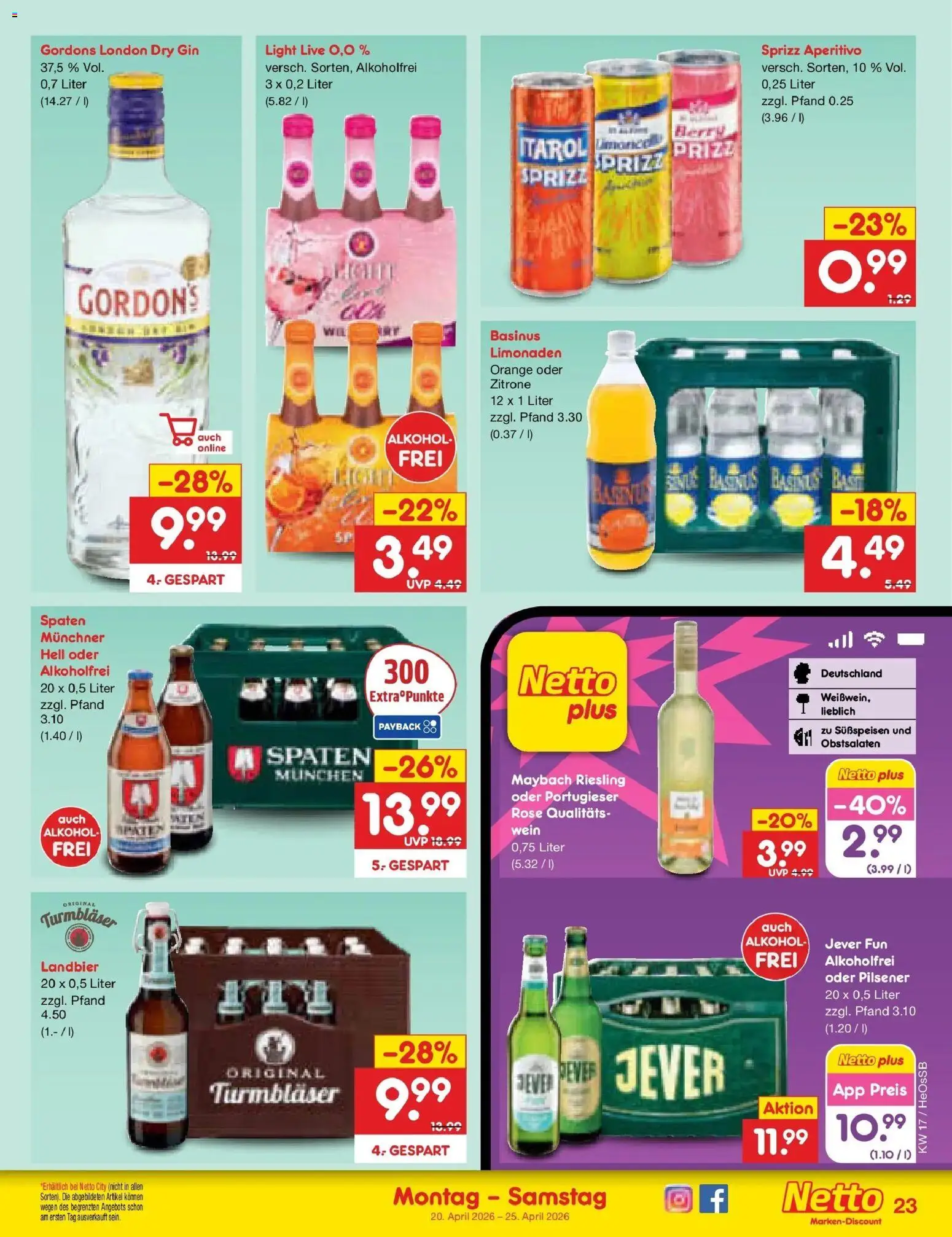 Netto Marken-Discount Prospekt Kröpelin	 – gültig ab 20.04.2026 | Seite: 31 | Produkte: Zitrone, Jever, Wein, Gin