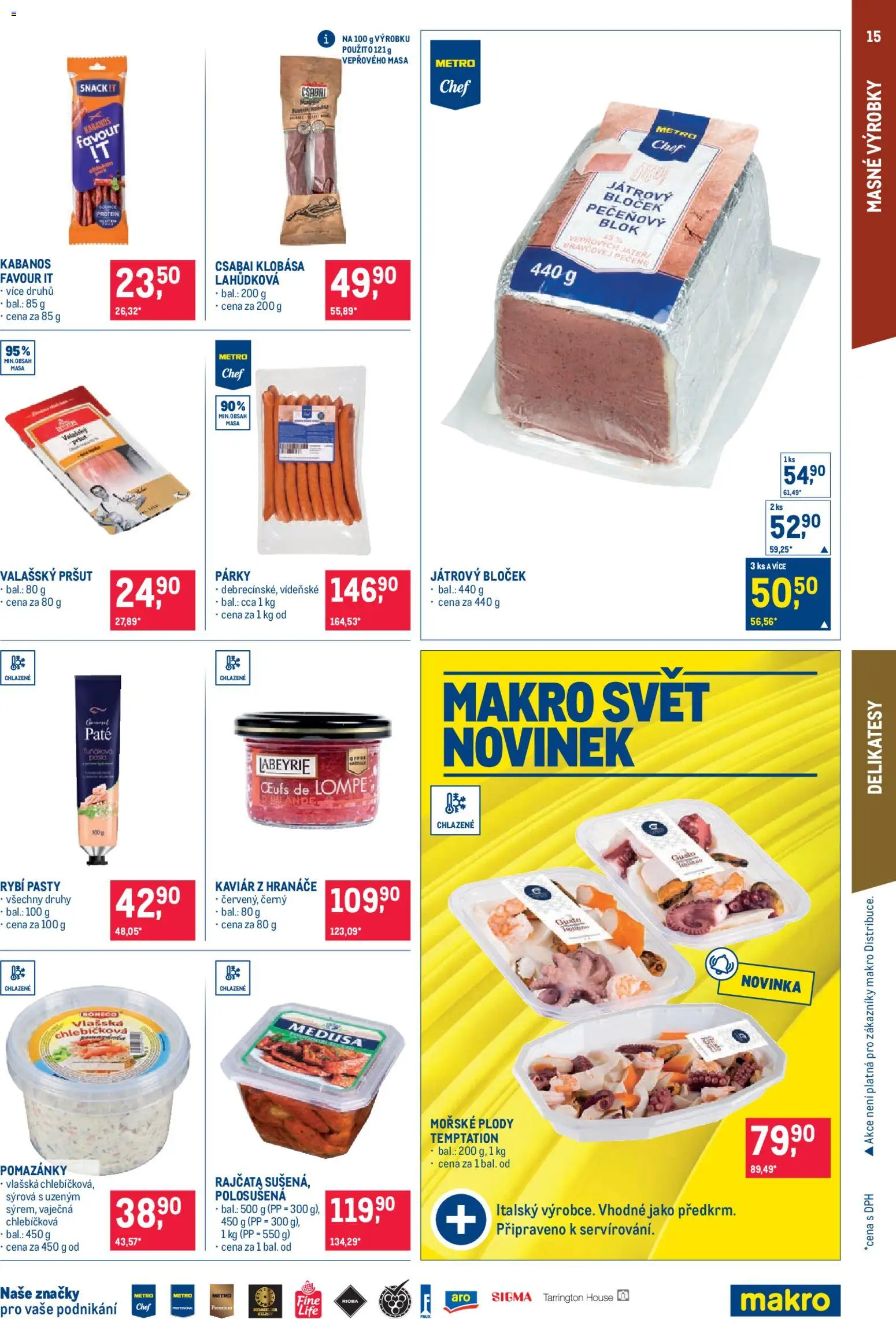 Makro leták - Pro milovníky jídla od 25.02.2026 | Strana: 15 | Produkty: Kaviár, Pomazánky, Párky, Klobása