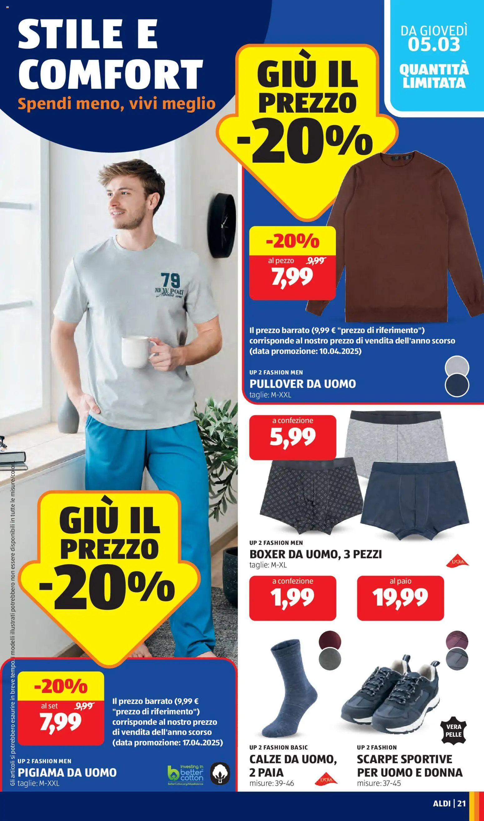 Volantino Aldi del 02.03.2026 | Pagina: 21 | Prodotti: Pigiama, Boxer, Scarpe, Scarpe sportive