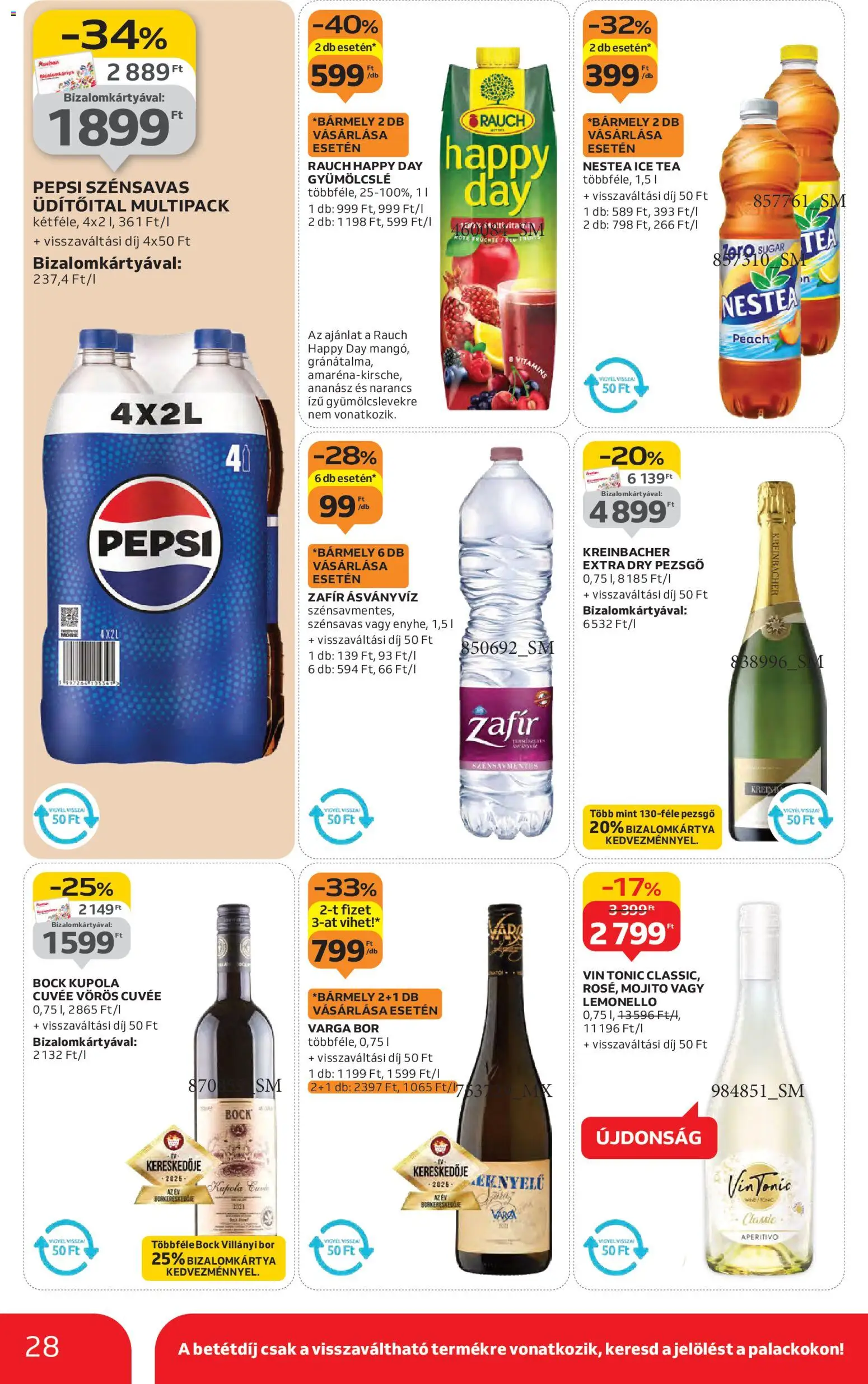 Auchan akciós ujság - amely érvényes a következő dátumtól: 30.10.2025 | Oldal: 28 | Termékek: Tonic, Pepsi, Pezsgő, Tea