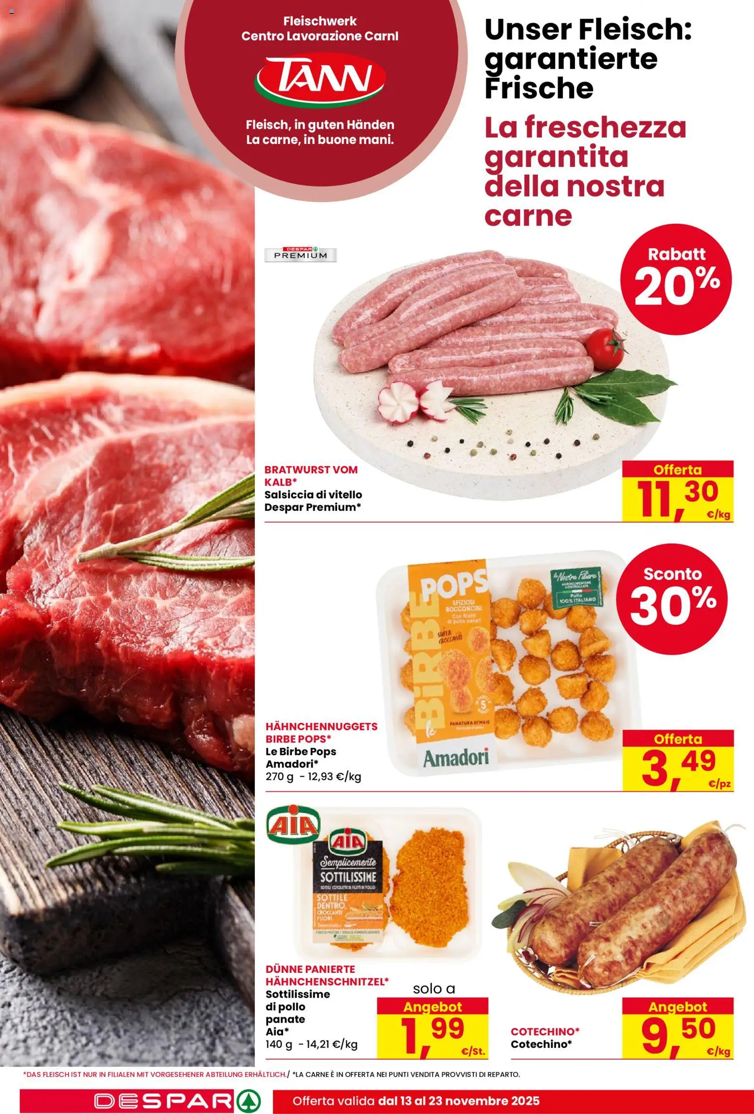 Volantino Despar del 13.11.2025 | Pagina: 6 | Prodotti: Pollo, Salsiccia, Vitello, Mais