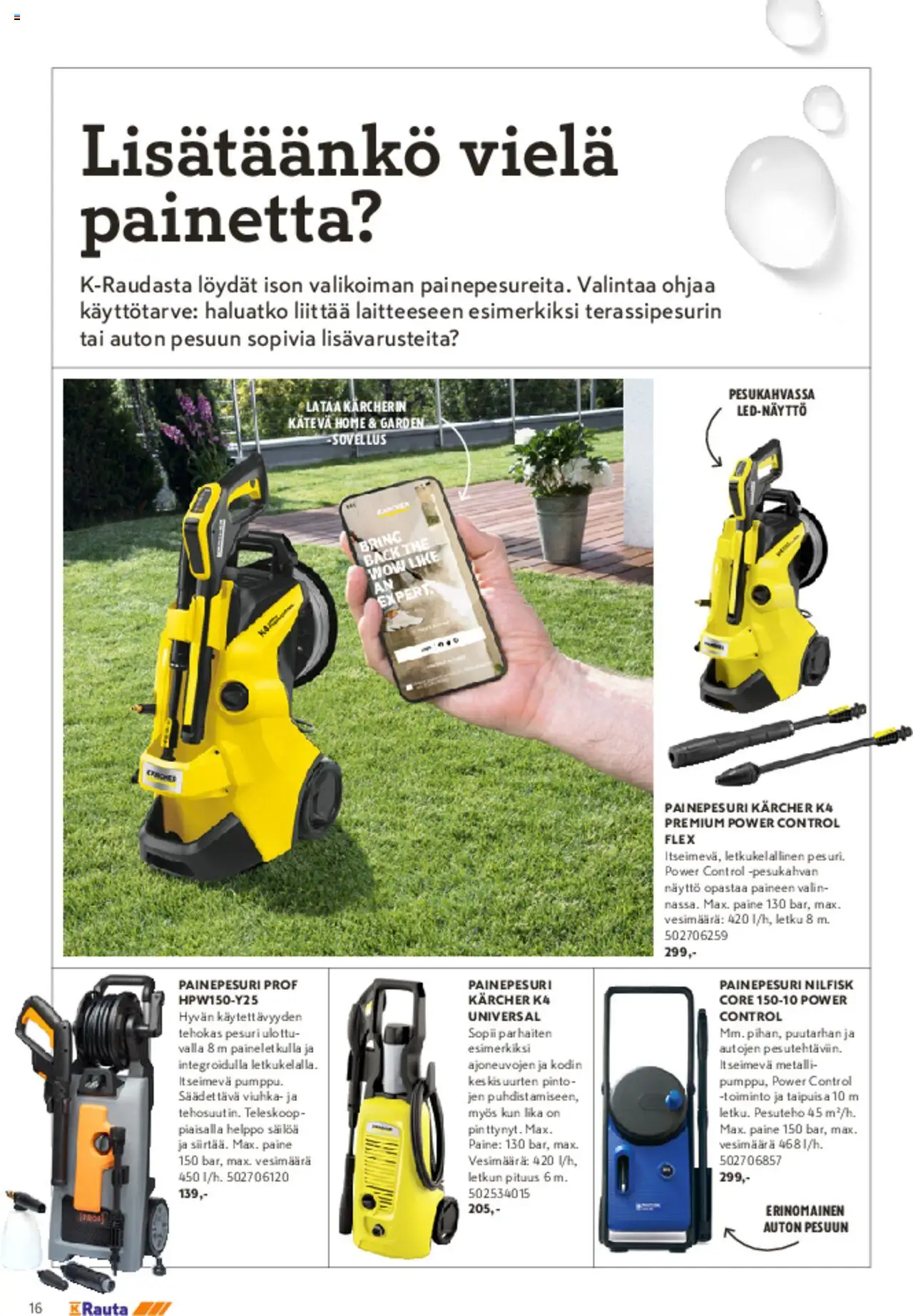  | Sivu: 16 | Tuotteet: Letku, Painepesuri, Näyttö