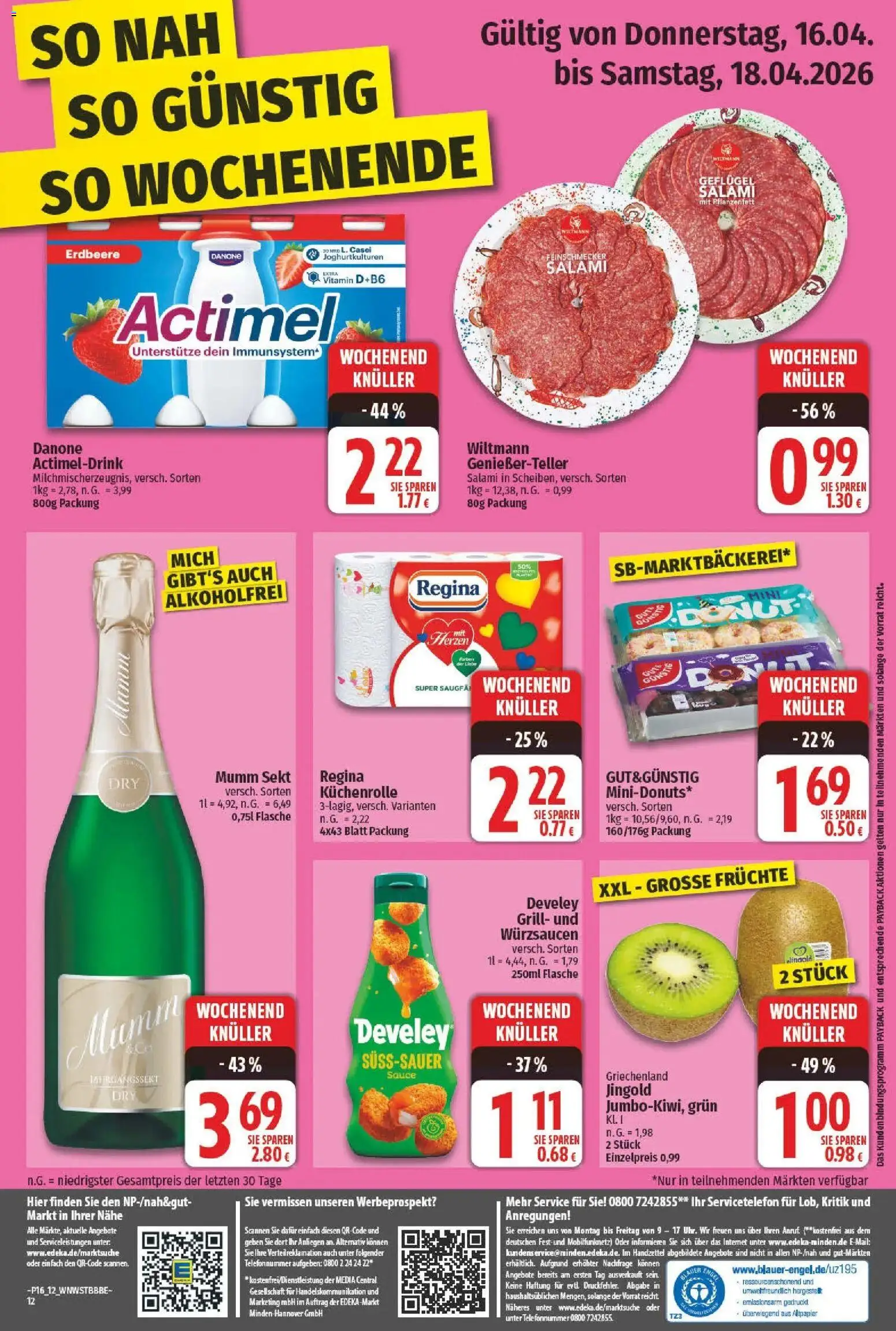 Angebote - nah & gut: Wochenangebote – gültig ab 12.04.2026 | Seite: 12 | Produkte: Grill, Actimel, Sekt, Salami