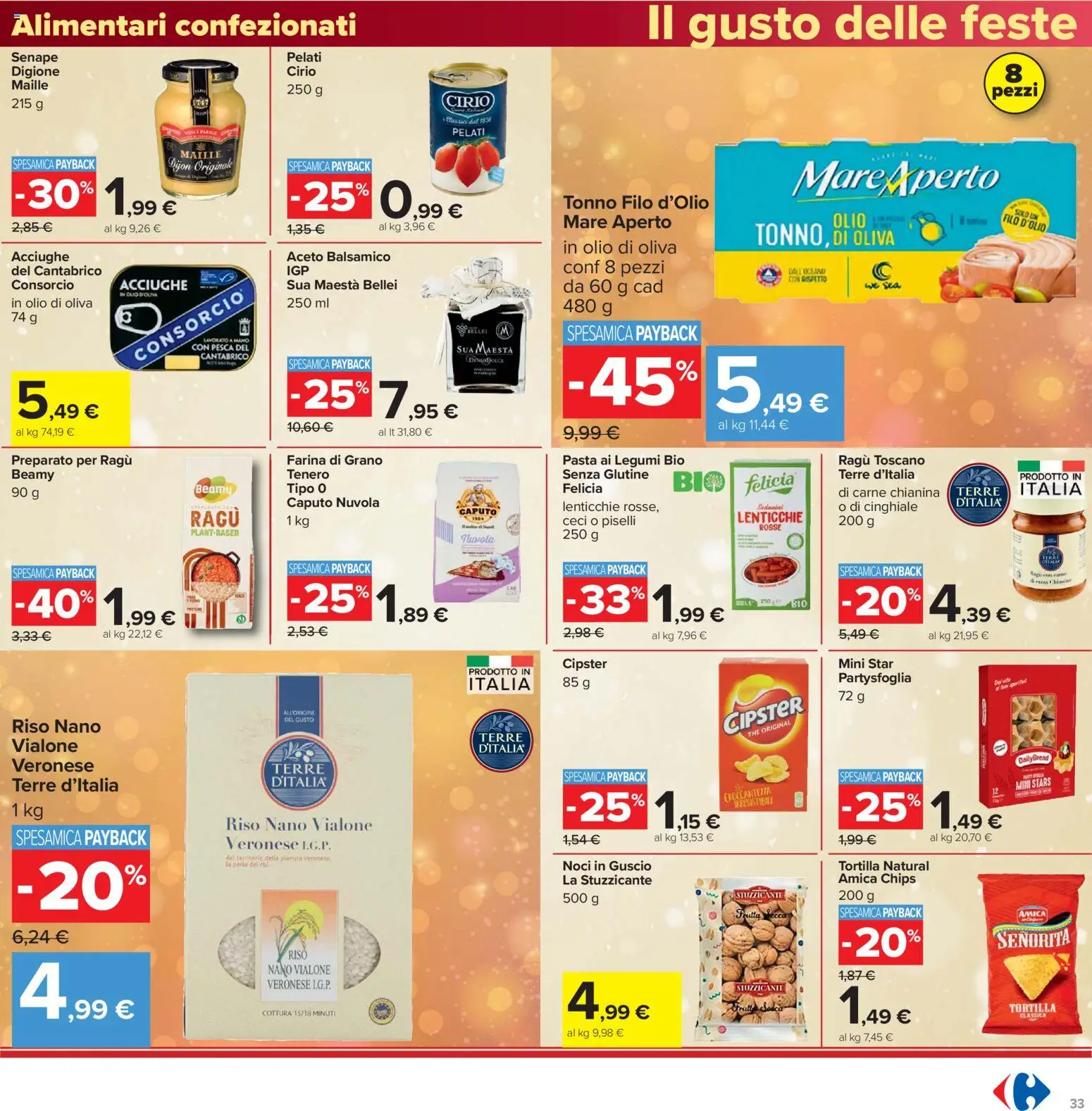 Volantino Carrefour del 16.12.2025 | Pagina: 33 | Prodotti: Riso, Olio, Pesca, Noci