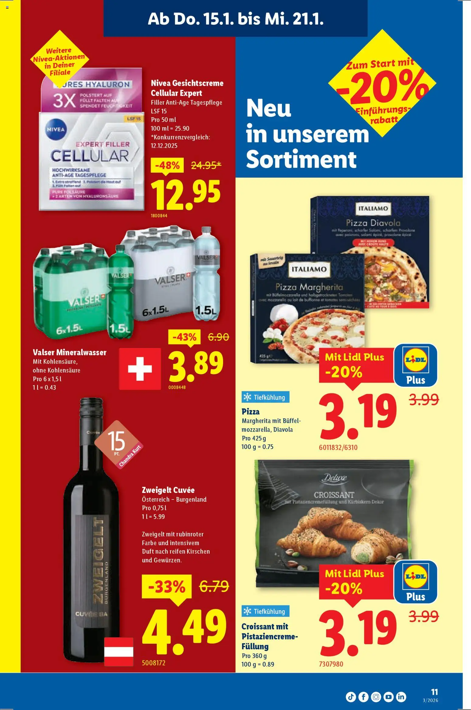Lidl Aktionen – gültig ab 15.01.2026 | Seite: 11 | Produkte: Duft, Mineralwasser, Kirschen, Pizza